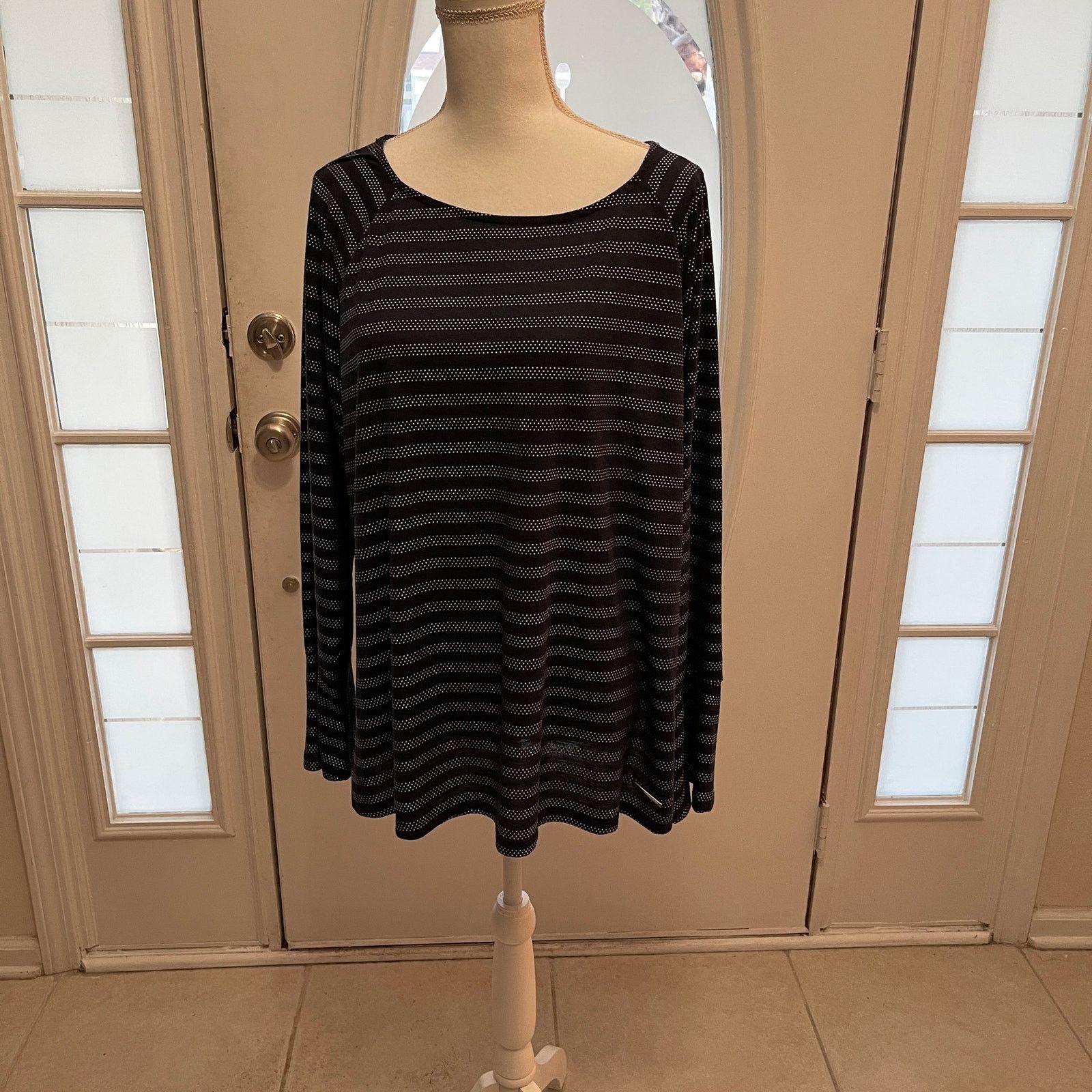 Jones New York Jones of New York 1X Black & Silver Long Sleeve Stripe JNY Size XL / US 12-14 / IT 48-50 - 3 Thumbnail