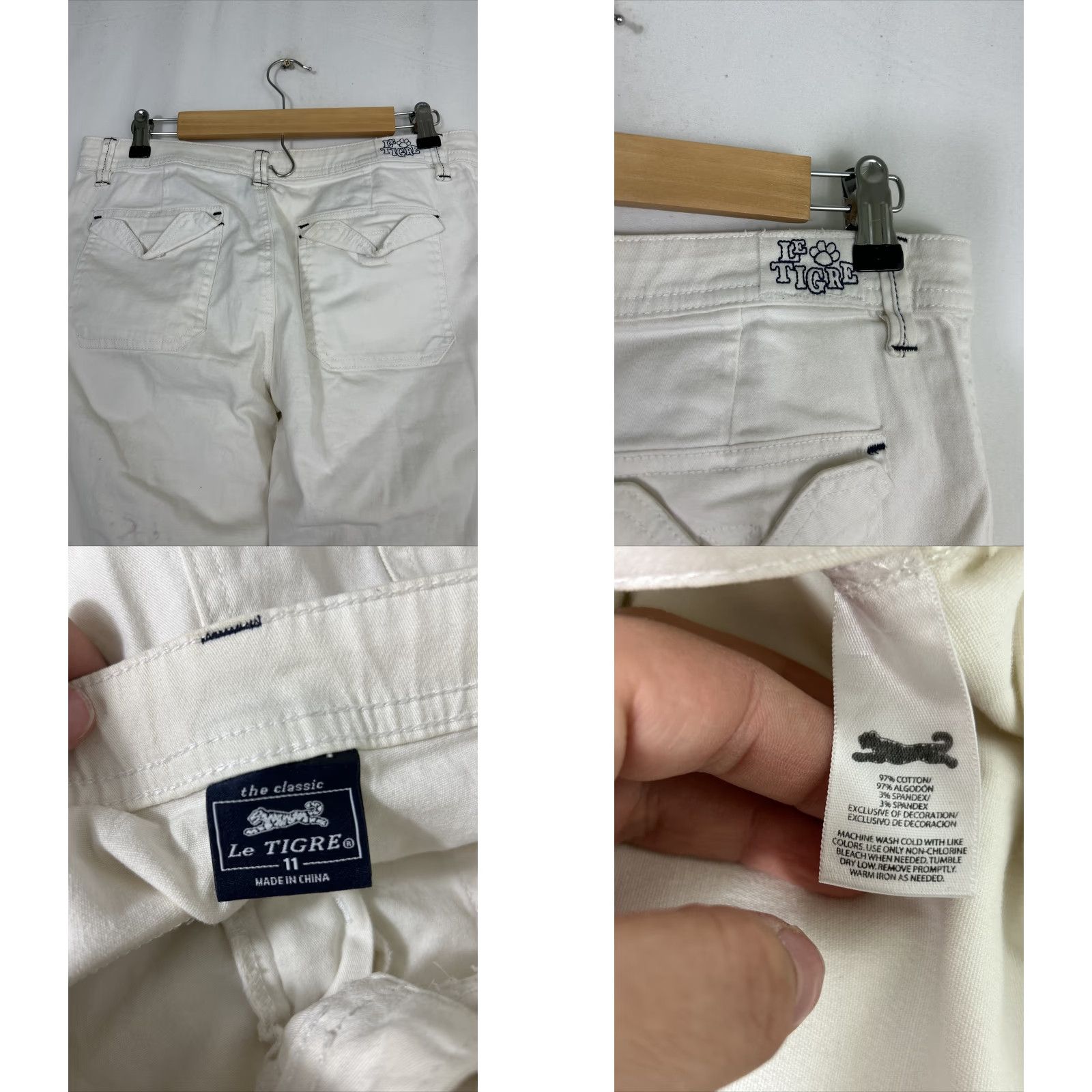 Vintage LE TIGRE Pants White W/ Navy Stitching Size 11 Capris Cropped Tie Cuffs Juniors Womens Capris Cropped Size 32" / US 10 / IT 46 - 9 Thumbnail