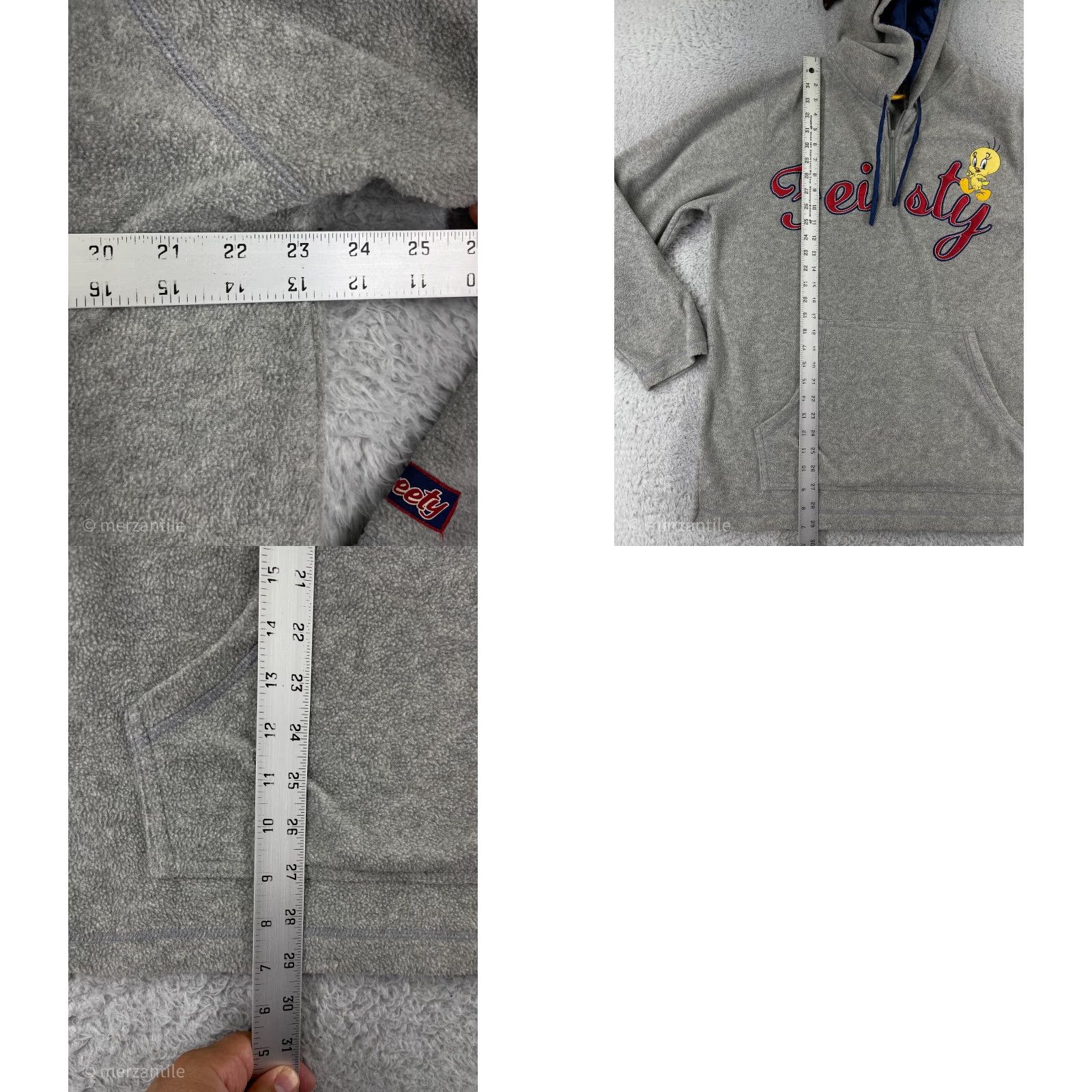 Vintage Tweety Bird Sweater Womens Hoodie 1X Gray Embroidered Feisty Polyester Fleece Size XL / US 12-14 / IT 48-50 - 10 Thumbnail