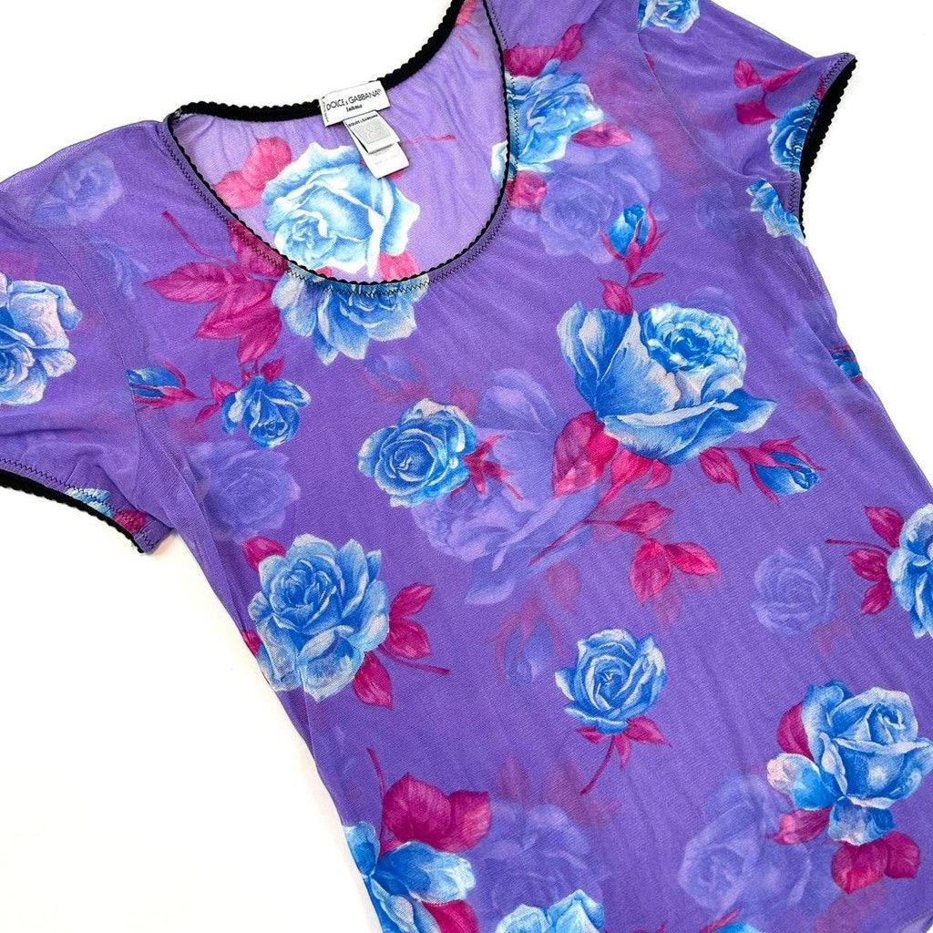 Dolce & Gabbana y2k D&G purple floral mesh short sleeve top Size S / US 4 / IT 40 - 6 Thumbnail