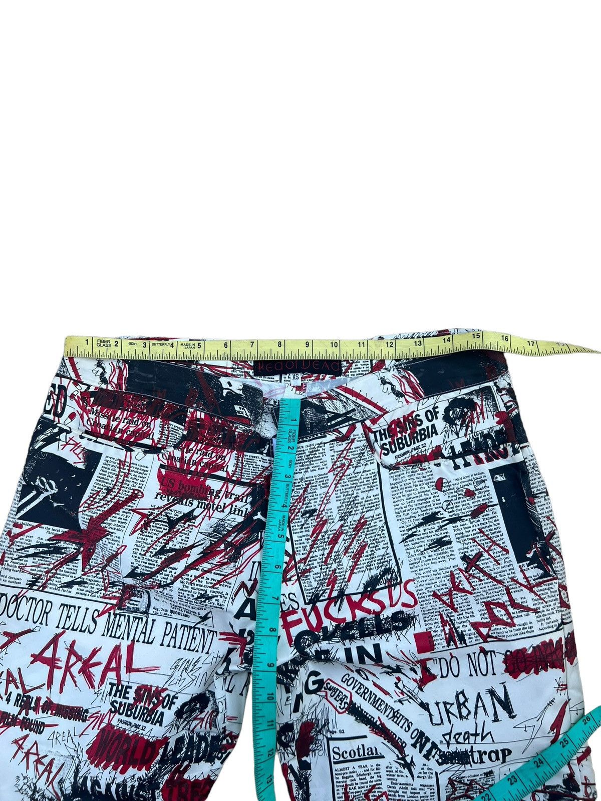 Vintage VTG 90s RED OR DEAD Psychotic Newspaper Waxed Trouser Pant Size US 29 - 3 Thumbnail