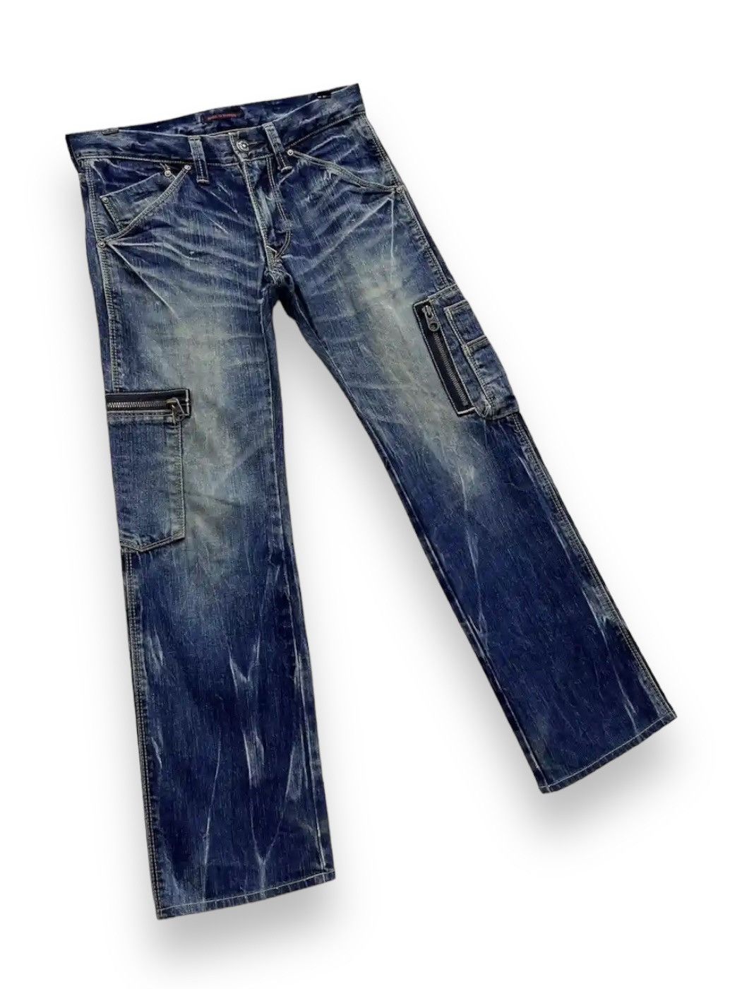 Japan Blue 🔥RARE🇯🇵MADE IN JAPAN BLUEWAY Punk Distressed Denim Cargo Size US 30 / EU 46 - 7 Thumbnail