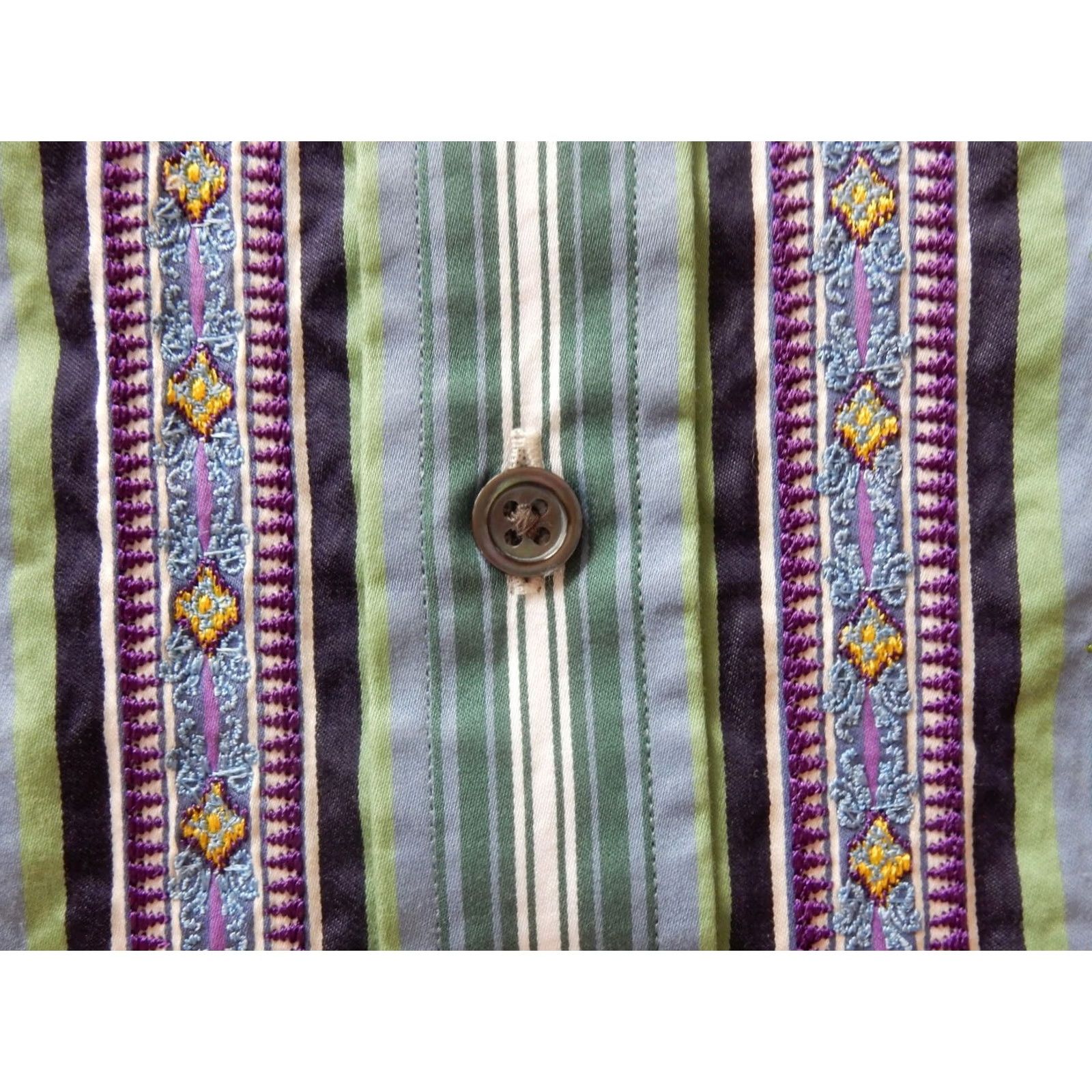Robert Graham Robert Graham Shirt 2XL Button-Up Long Sleeve Embroidered Green Cotton Mens Size US XXL / EU 58 / 5 - 3 Thumbnail