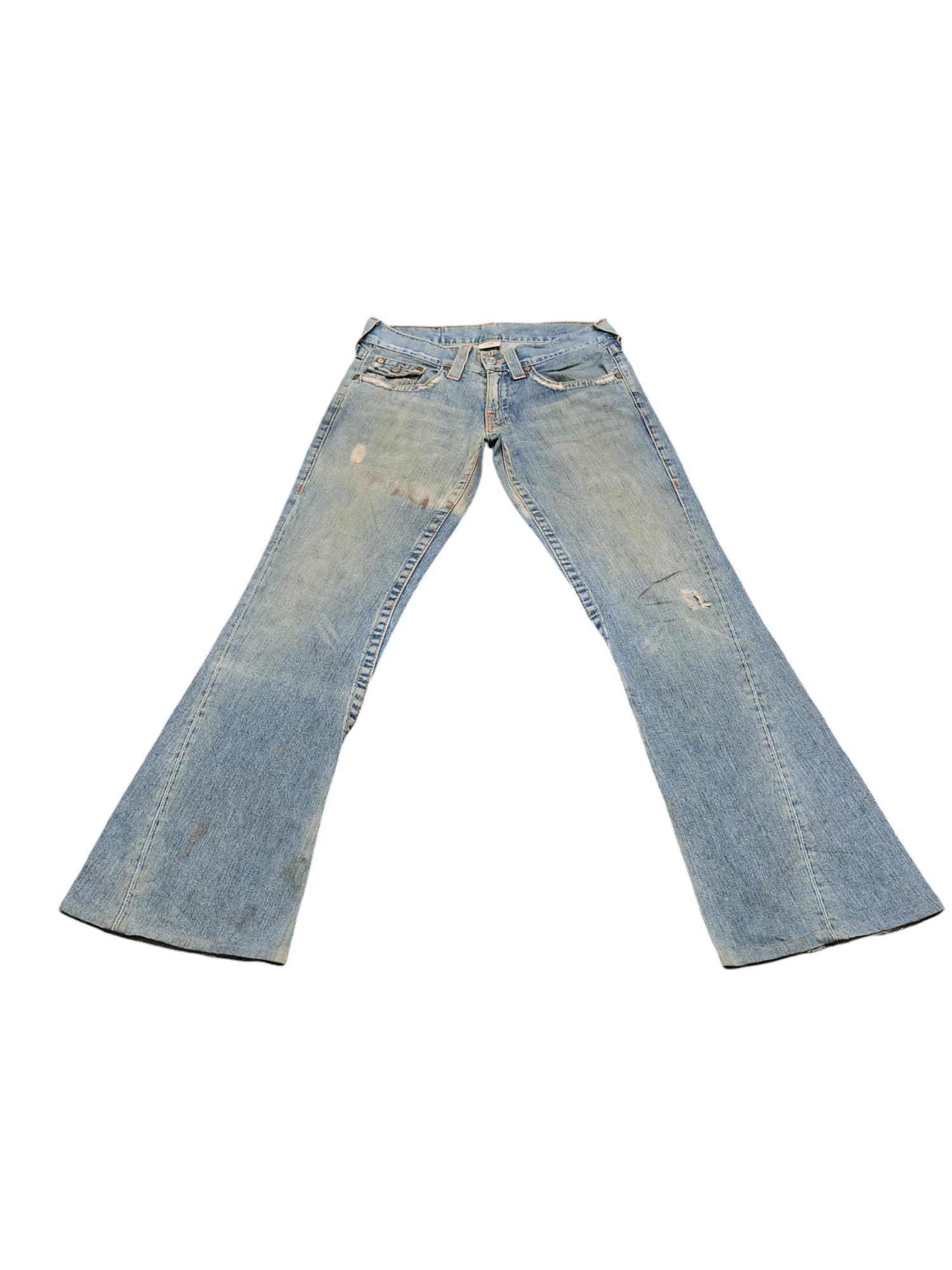 True Religion Flare Jean True Religion Leather Trim Distress Faded Bootcut Size US 31 - 4 Thumbnail