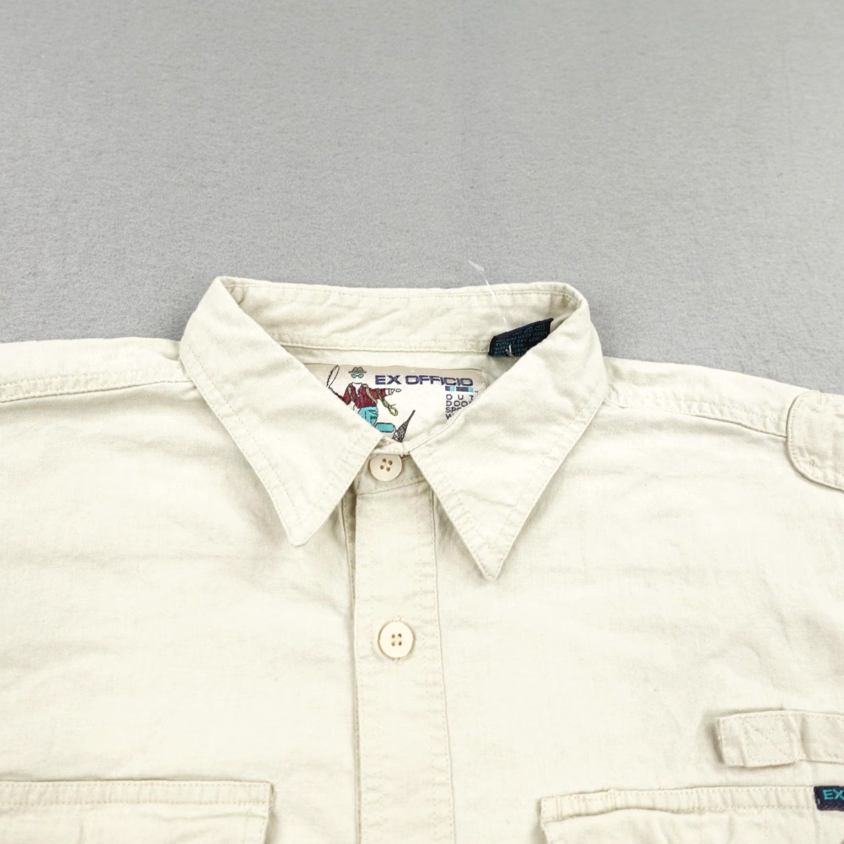 ExOfficio VINTAGE ExOfficio Shirt Mens Large Tan Safari Outdoor Travel Fishing Button-Up Roll Tab Long Sleeve Beige Cotton Pockets 1990s Mens Size US L / EU 52-54 / 3 - 2 Thumbnail