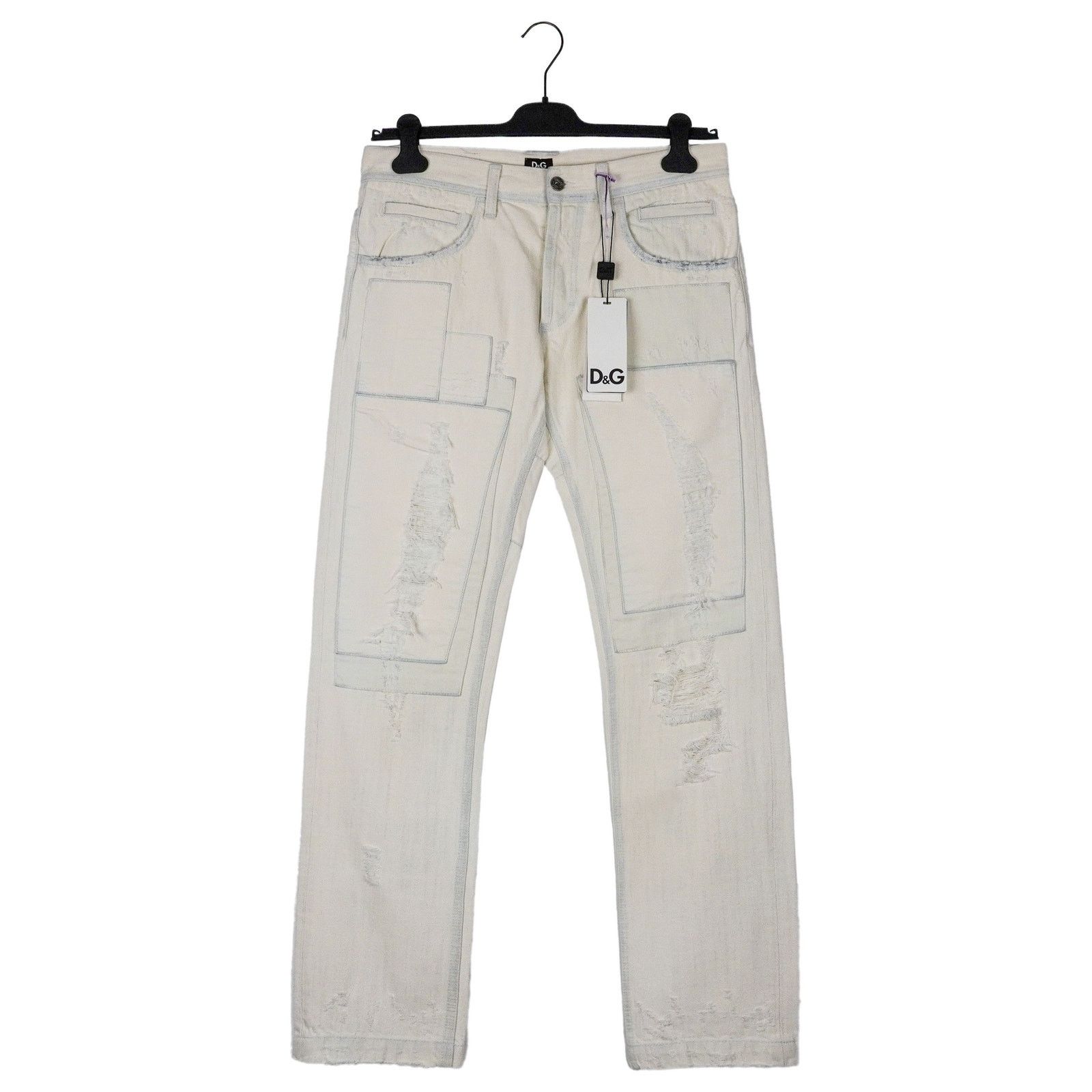 Dolce & Gabbana Dolce Gabbana White Distressed Patchwork Denim Pants Jeans Size US 31 - 1 Thumbnail