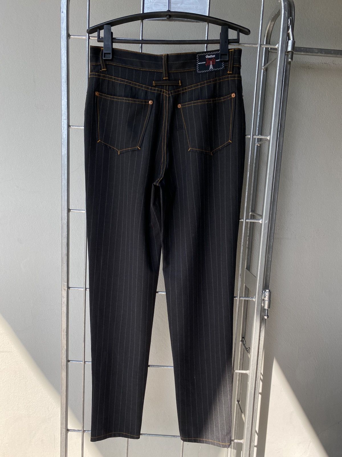 Jean Paul Gaultier Gaultier Black Pinstripe Trousers with Orange Stitching Size 32" / US 10 / IT 46 - 2 Thumbnail