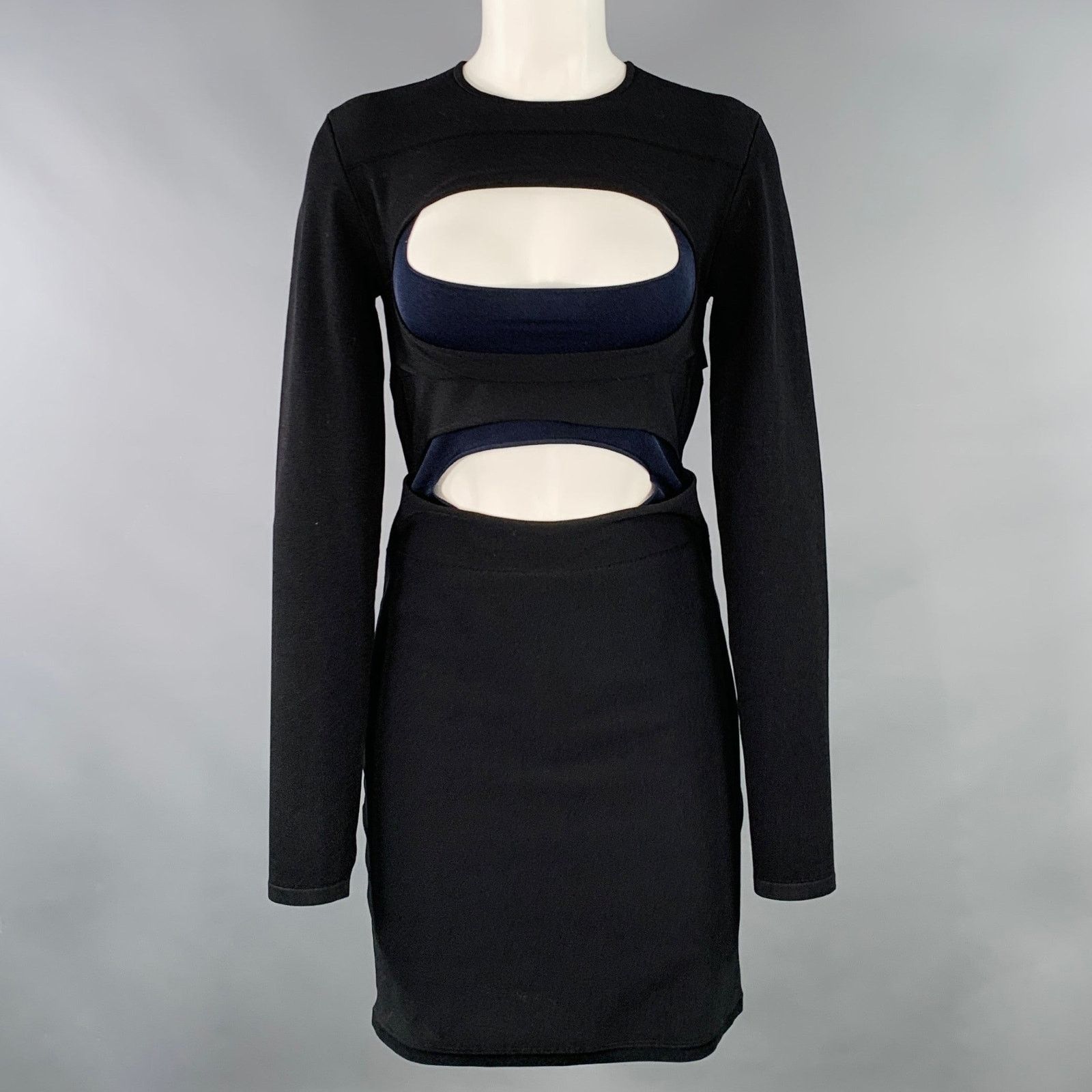 Dion Lee Black Navy Viscose Blend Cut Out Long Sleeve Mini Dress Size M / US 6-8 / IT 42-44 - 1 Thumbnail
