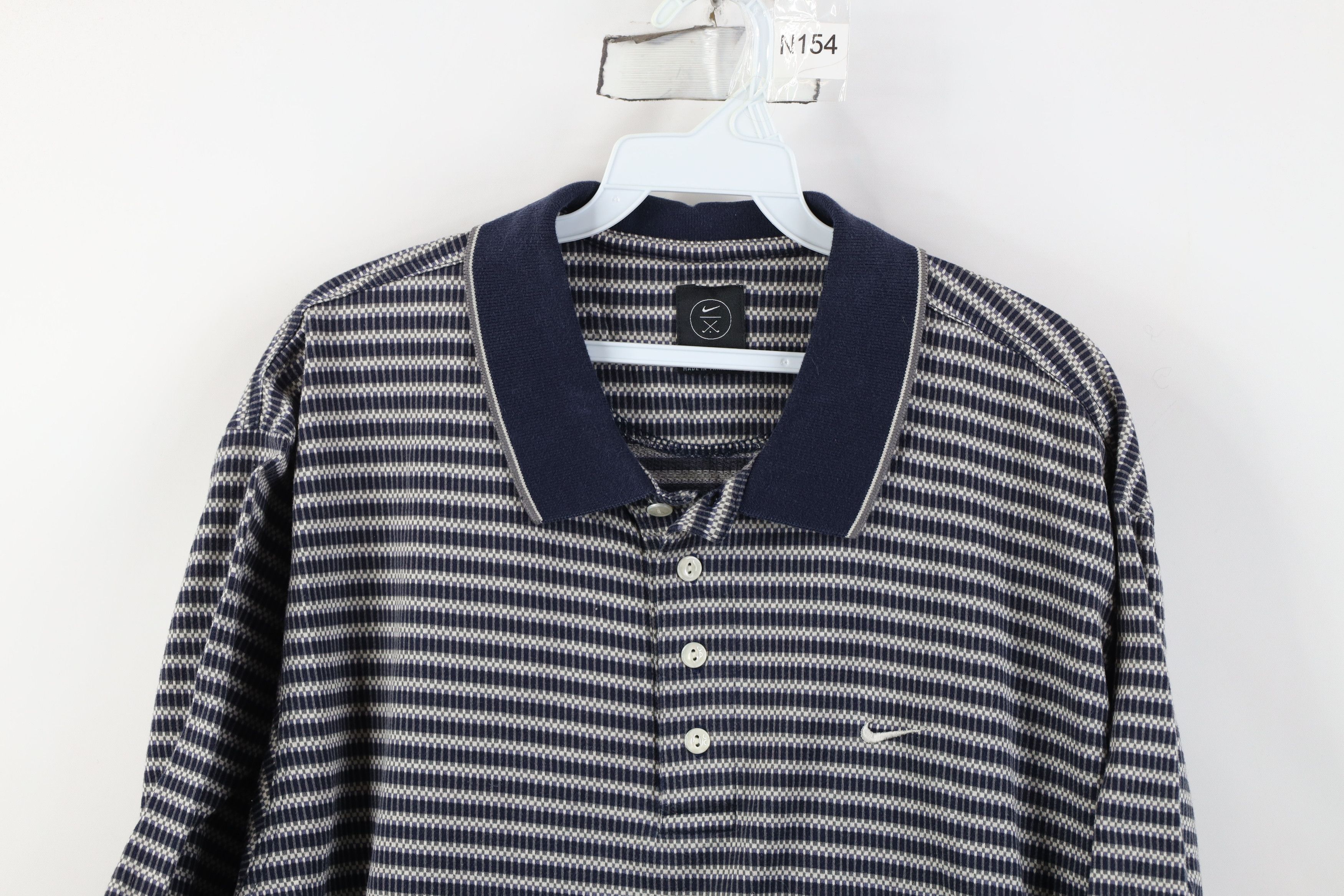 Nike Vintage 90s Y2K Nike Golf Mini Swoosh Striped Knit Polo Size US L / EU 52-54 / 3 - 2 Thumbnail
