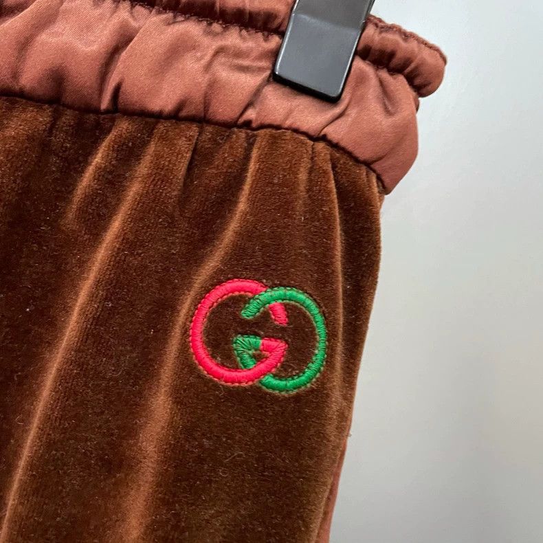 Gucci Gucci Size S Brown velvet embroidered logo trousers S size Size US 29 - 2 Thumbnail