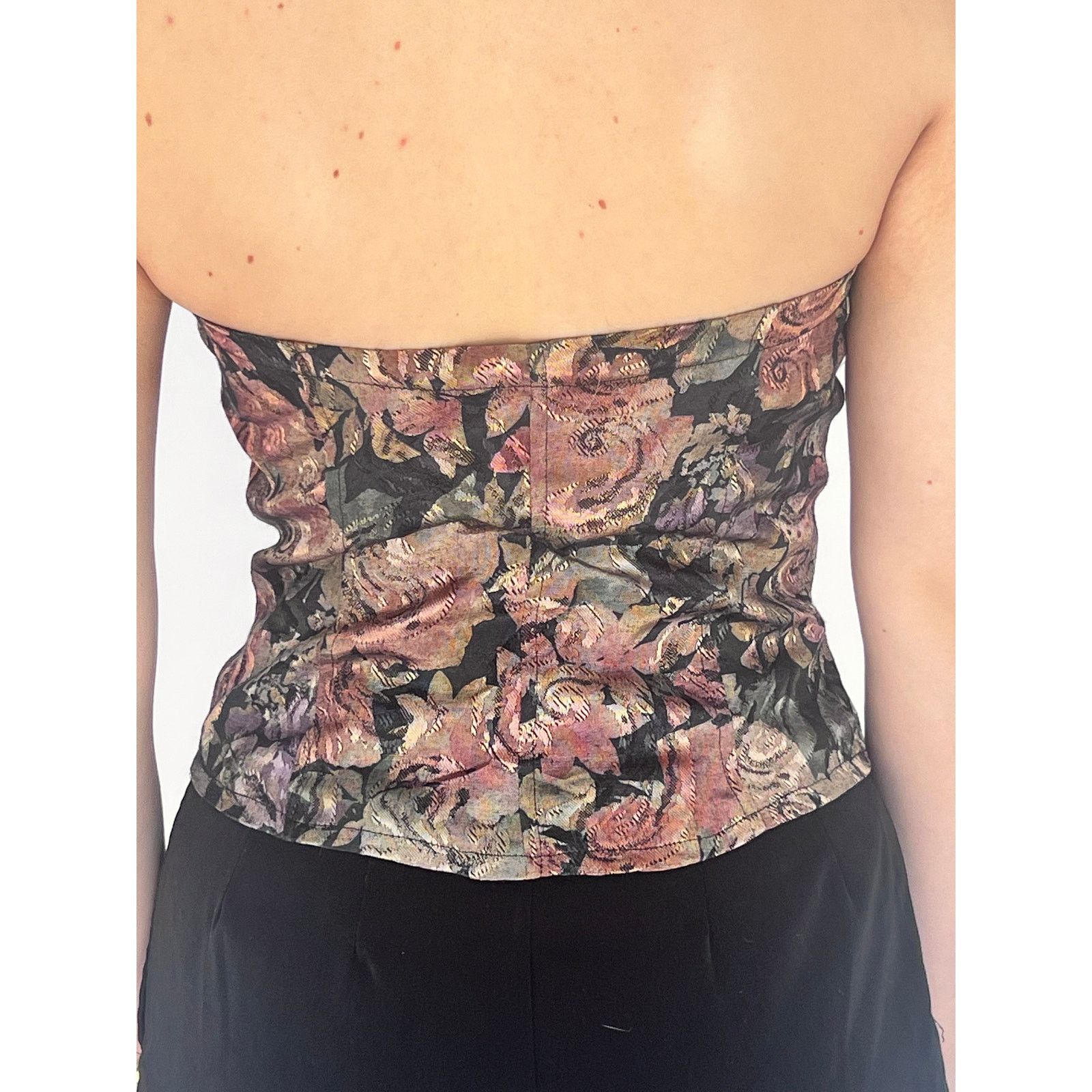 Vintage VTG 80s Tapestry Strapless Corset Top Floral Brocade Bustier Size M / US 6-8 / IT 42-44 - 6 Thumbnail