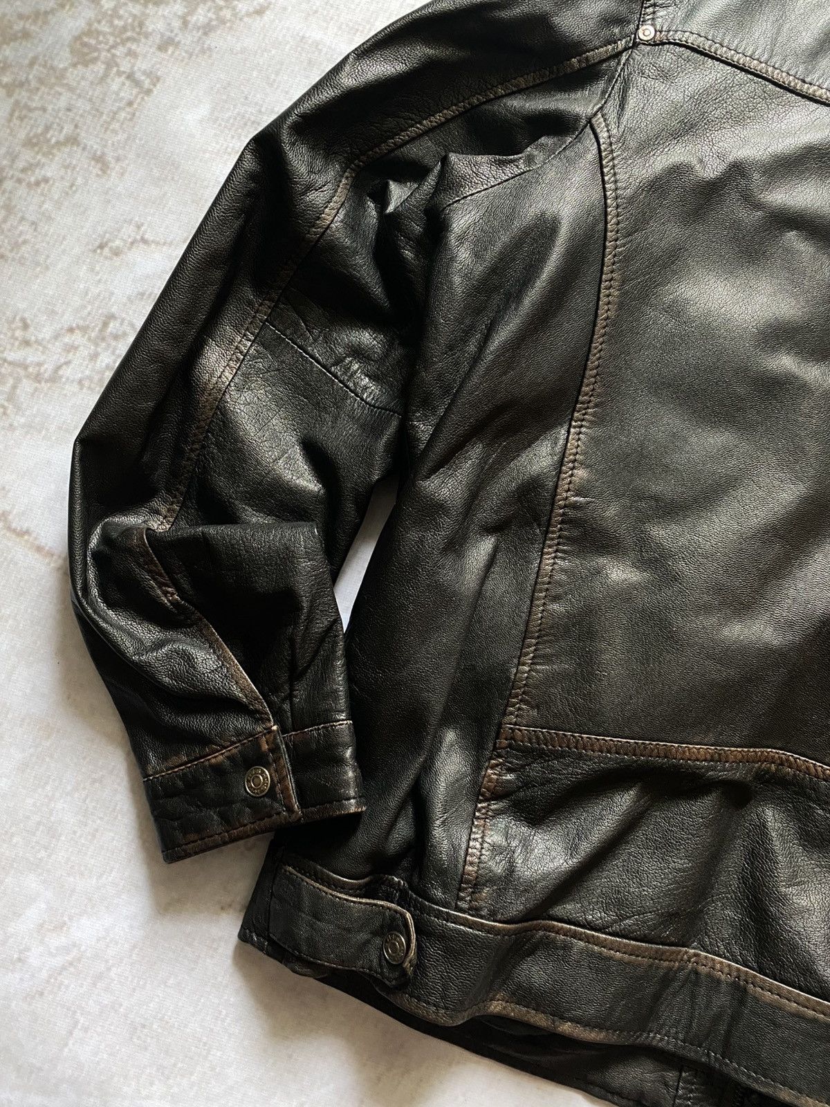 Genuine Leather Vintage Faded Leather Bomber Jacket Moto Y2K Schott Style XL Size US XL / EU 56 / 4 - 14 Thumbnail