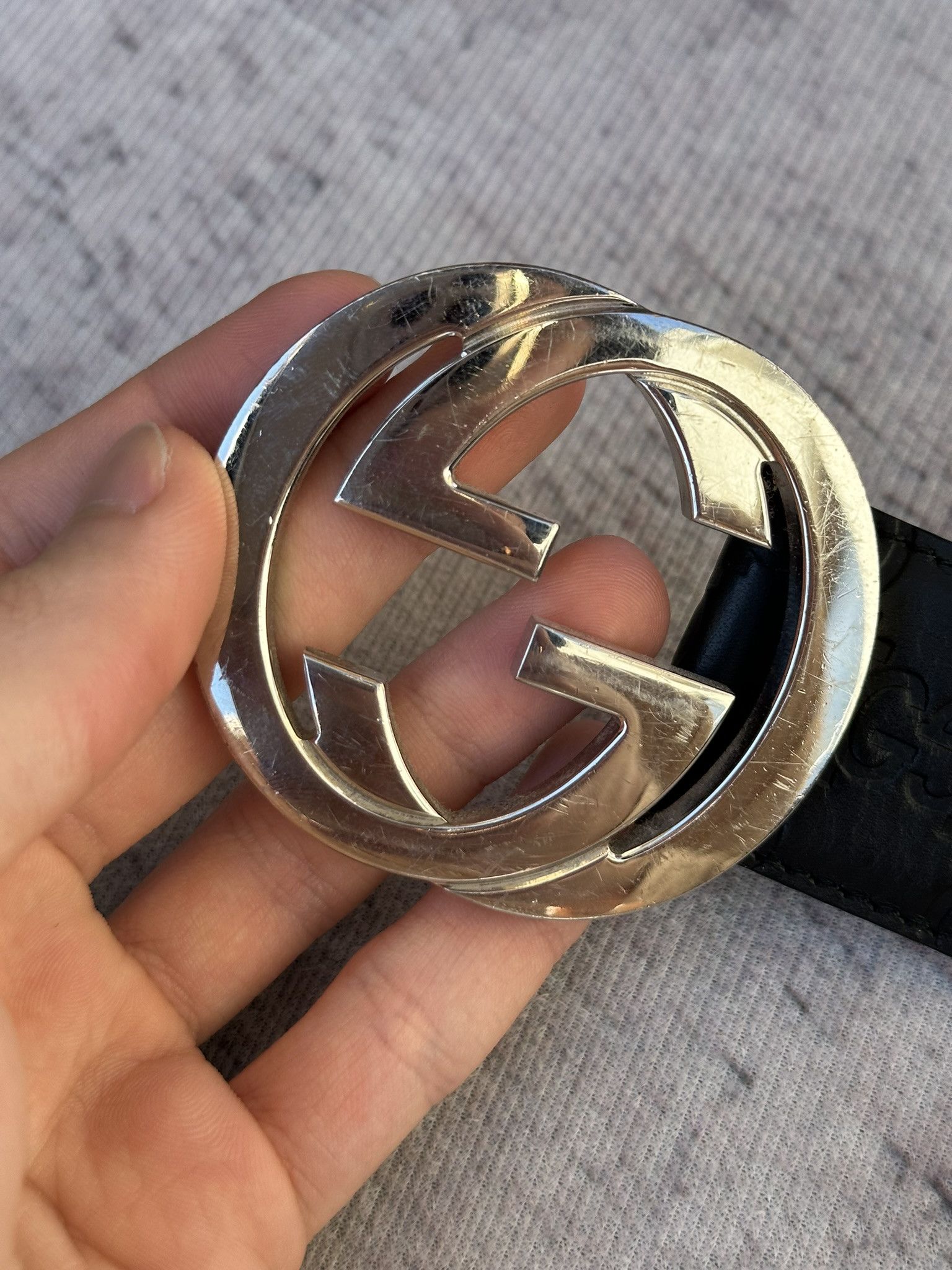 Gucci Gucci Belt Guccissima GG Monogram Black Leather Interlocking Size 34 - 3 Thumbnail