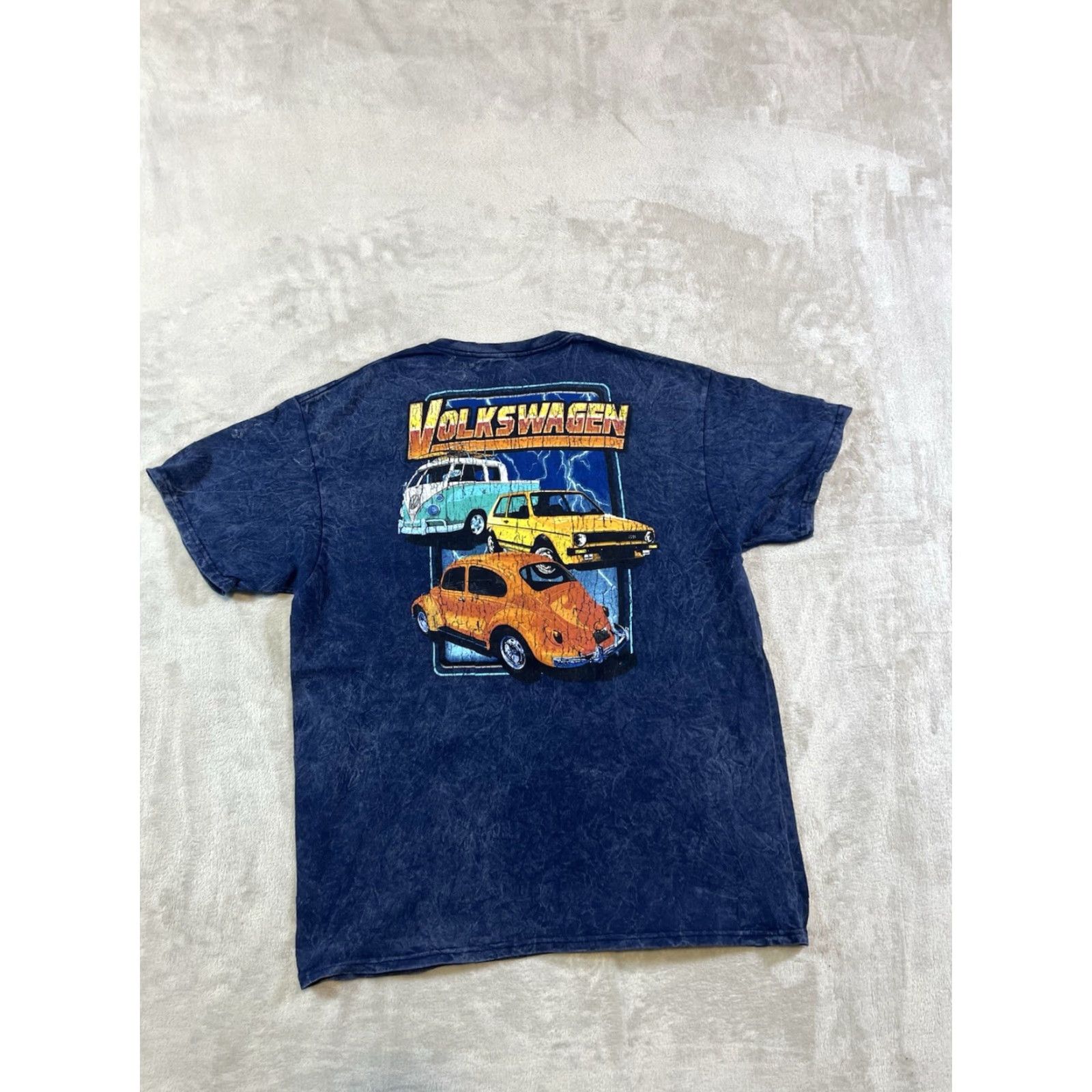 Vintage Volkswagen T-Shirt Navy Blue Short Sleeve Size L Graphic Print Logo Crew Neck Men Pink? Wait. Size US L / EU 52-54 / 3 - 6 Thumbnail