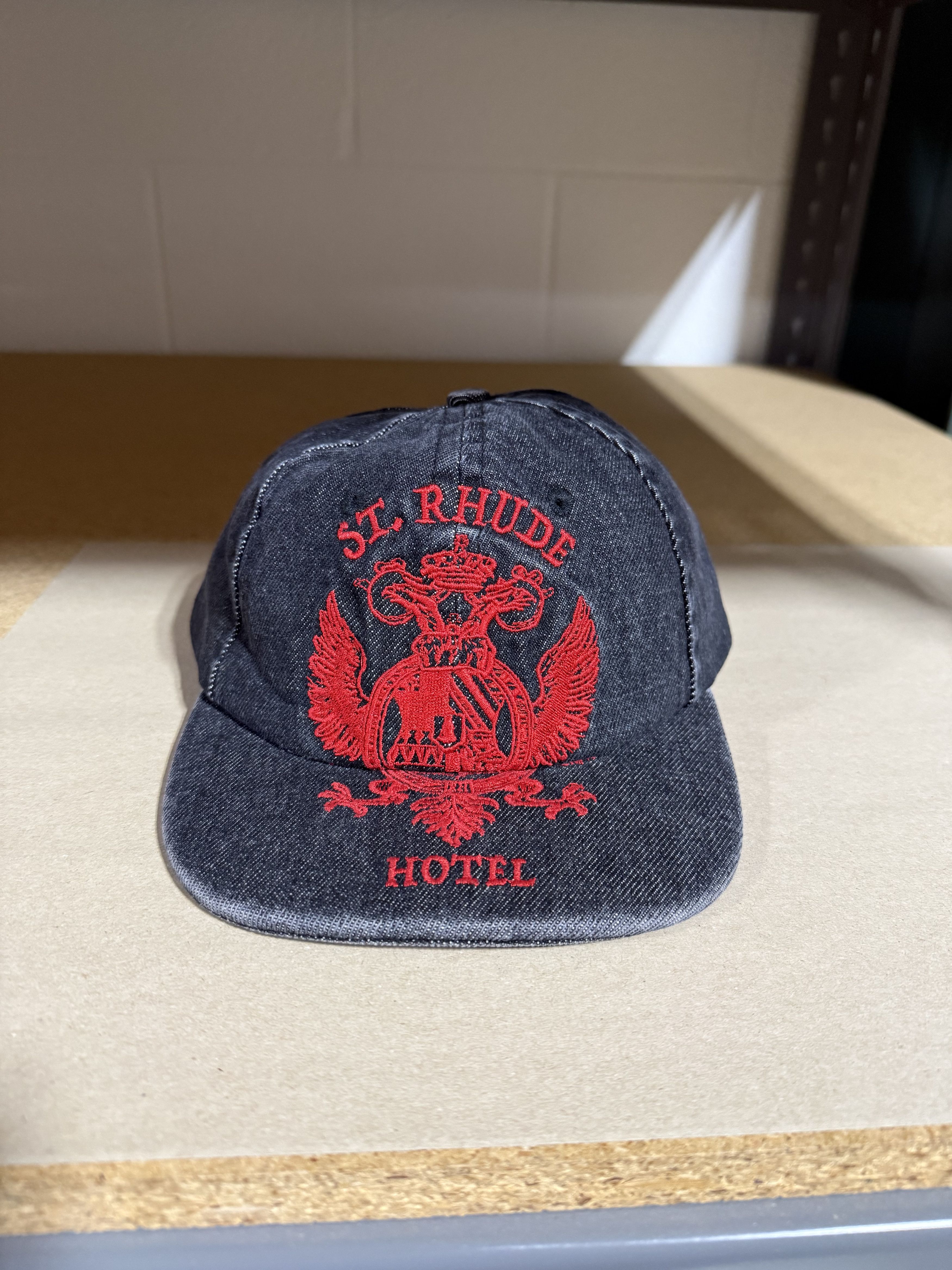Rhude Rhude St. Rhude Seal Denim Hat 'Agoura Black/Red' Size ONE SIZE - 1 Thumbnail
