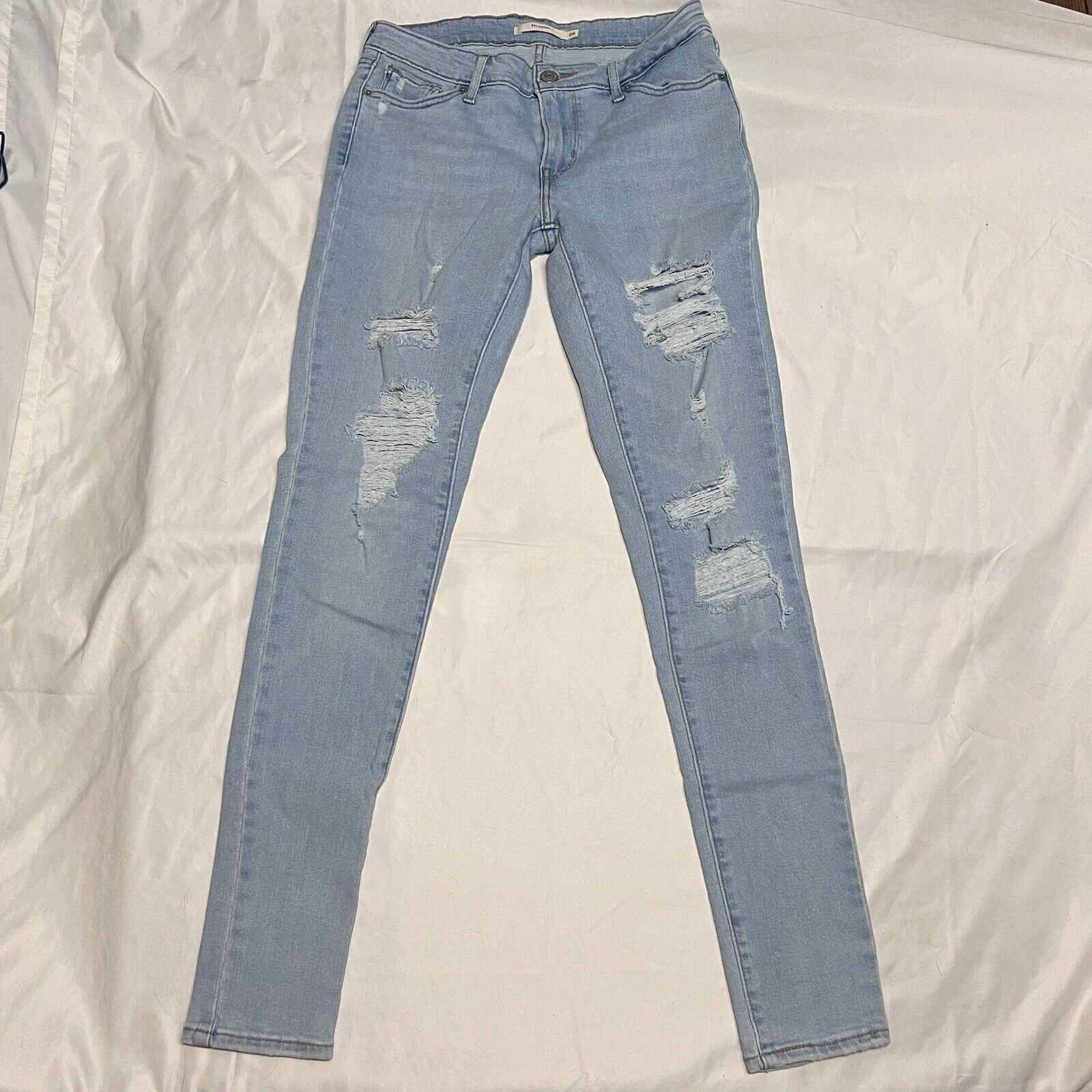 Levi's levis 711 skinny jeans Azure Trashed White Indigo Light Wash Size 26" / US 2 / IT 38 - 1 Thumbnail