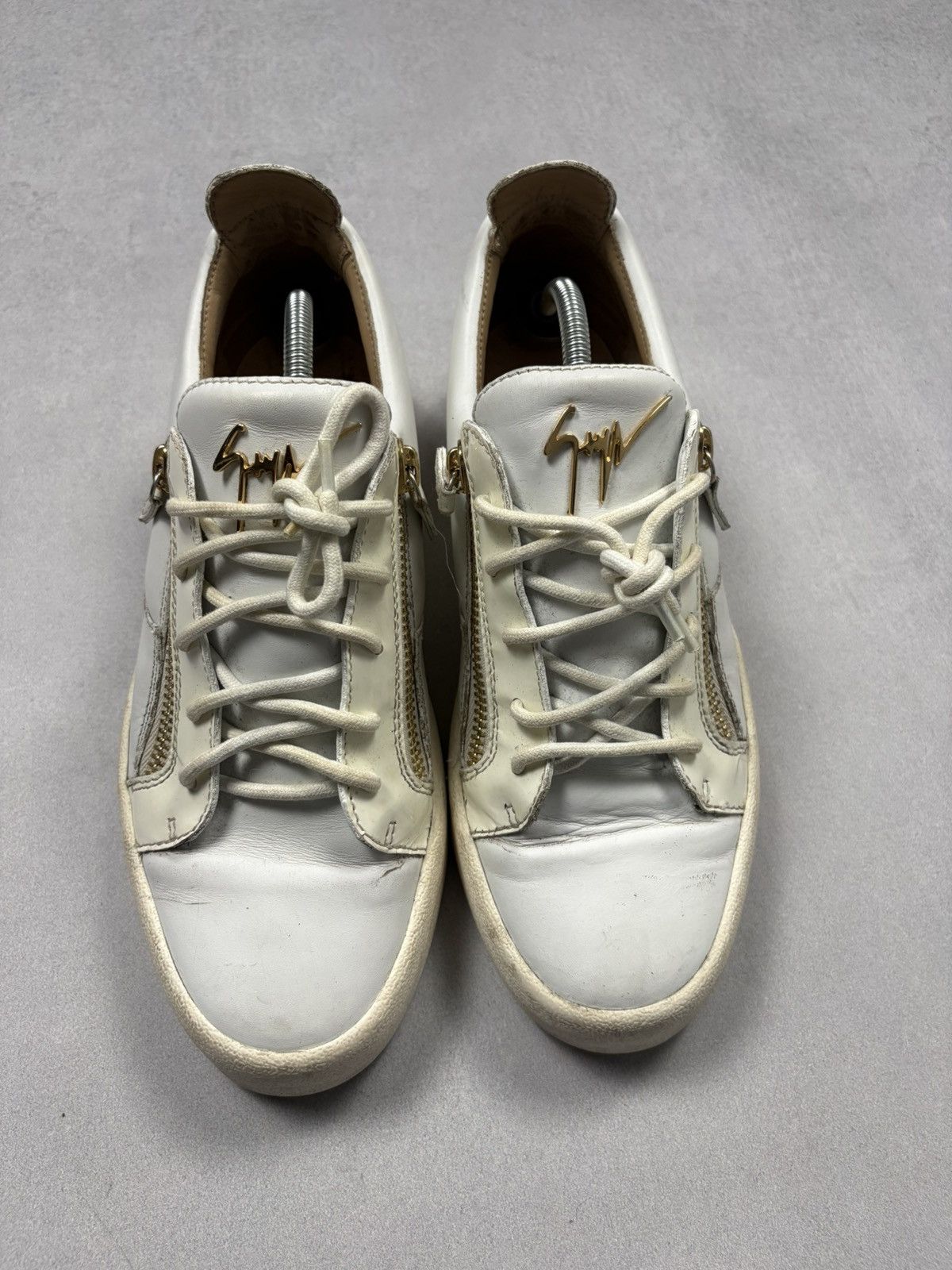 Giuseppe Zanotti Giuseppe Zanotti White Leather Zip Low Top Sneakers EU43 Size US 10 / EU 43 - 2 Thumbnail