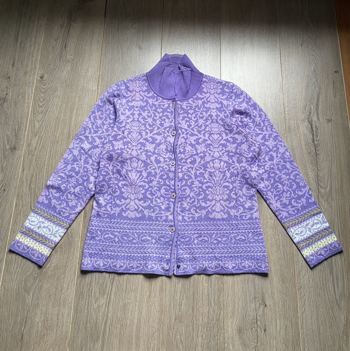 Coogi Oleana Espeland Norway Flowers Wool Button Knit Cardigan Size M / US 6-8 / IT 42-44 - 1 Thumbnail