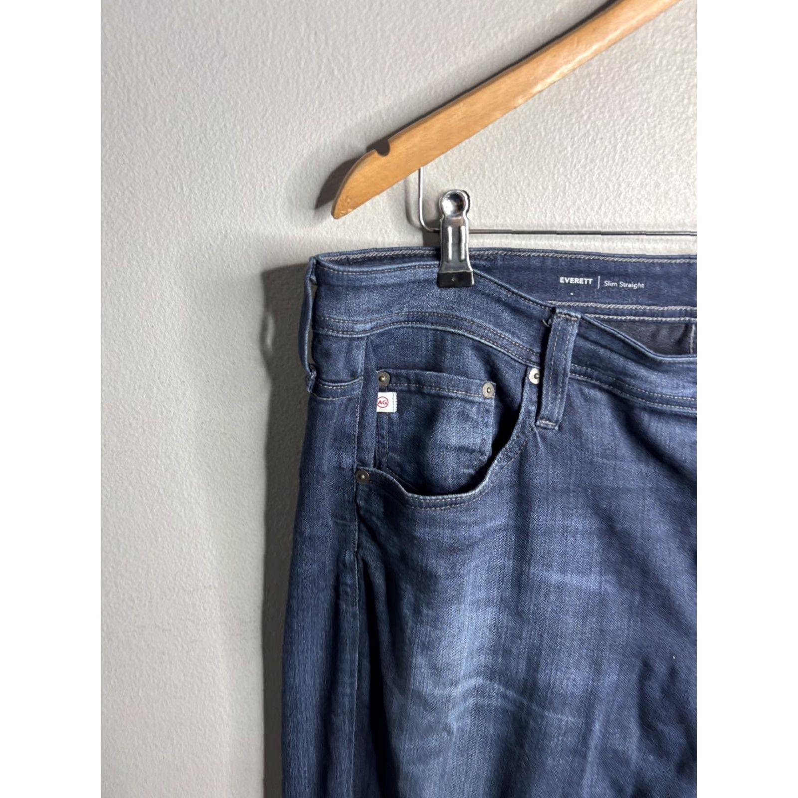Denime AG Adriano Goldschmied Everett Jeans Mens Slim Straight 37x31 Blue Denim Size US 37 - 2 Thumbnail