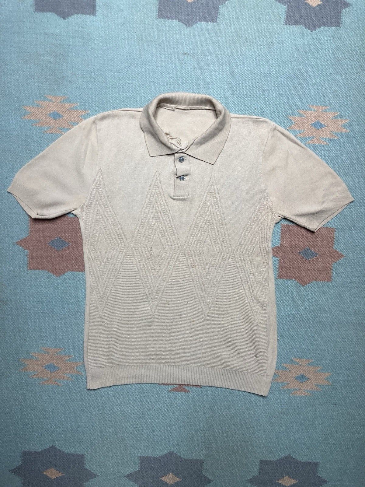 Vintage 60s banlon polo shirt soft nylon cable knit distress medium Size US M / EU 48-50 / 2 - 1 Thumbnail
