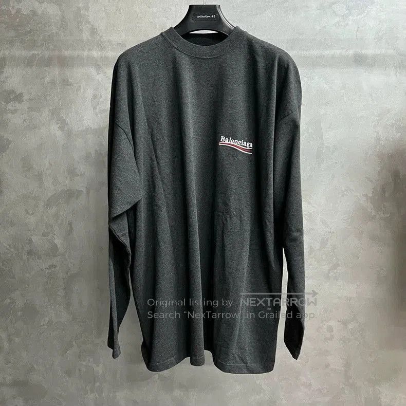 Balenciaga Balenciaga Gray Logo Embroidered Long Sleeve T-shirt. Size US L / EU 52-54 / 3 - 1 Thumbnail