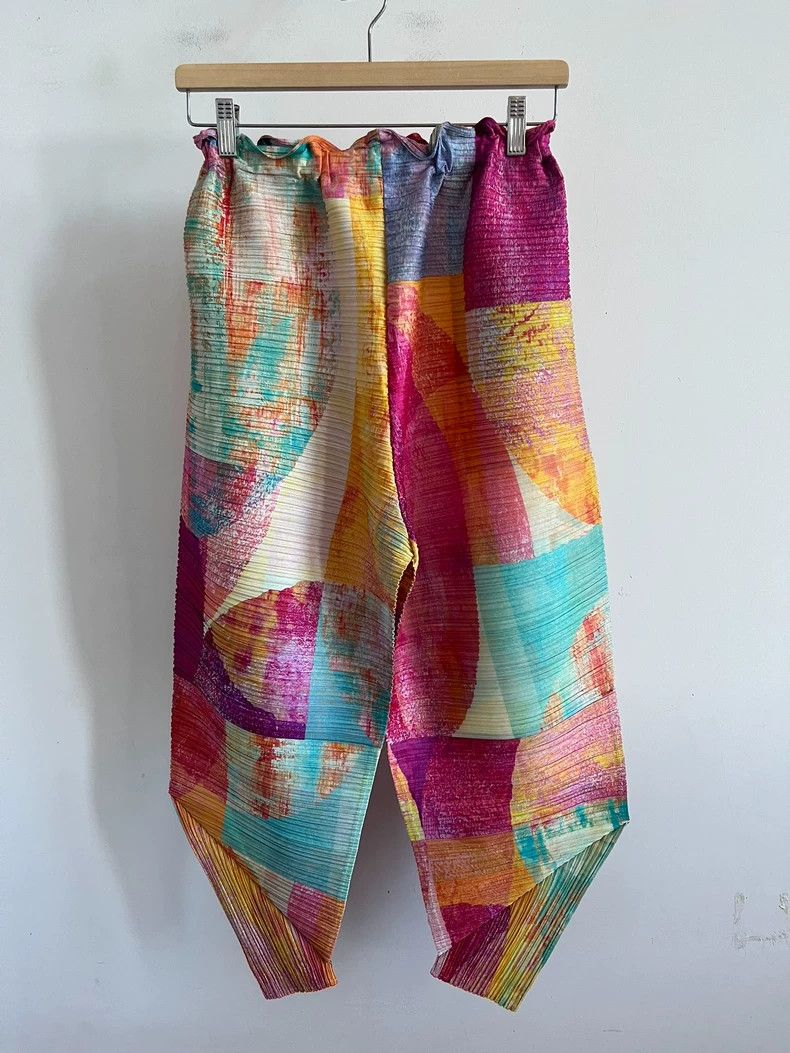 Issey Miyake Issey Miyake size:3 Yellow-pink oil painting trousers Size 23" - 1 Thumbnail