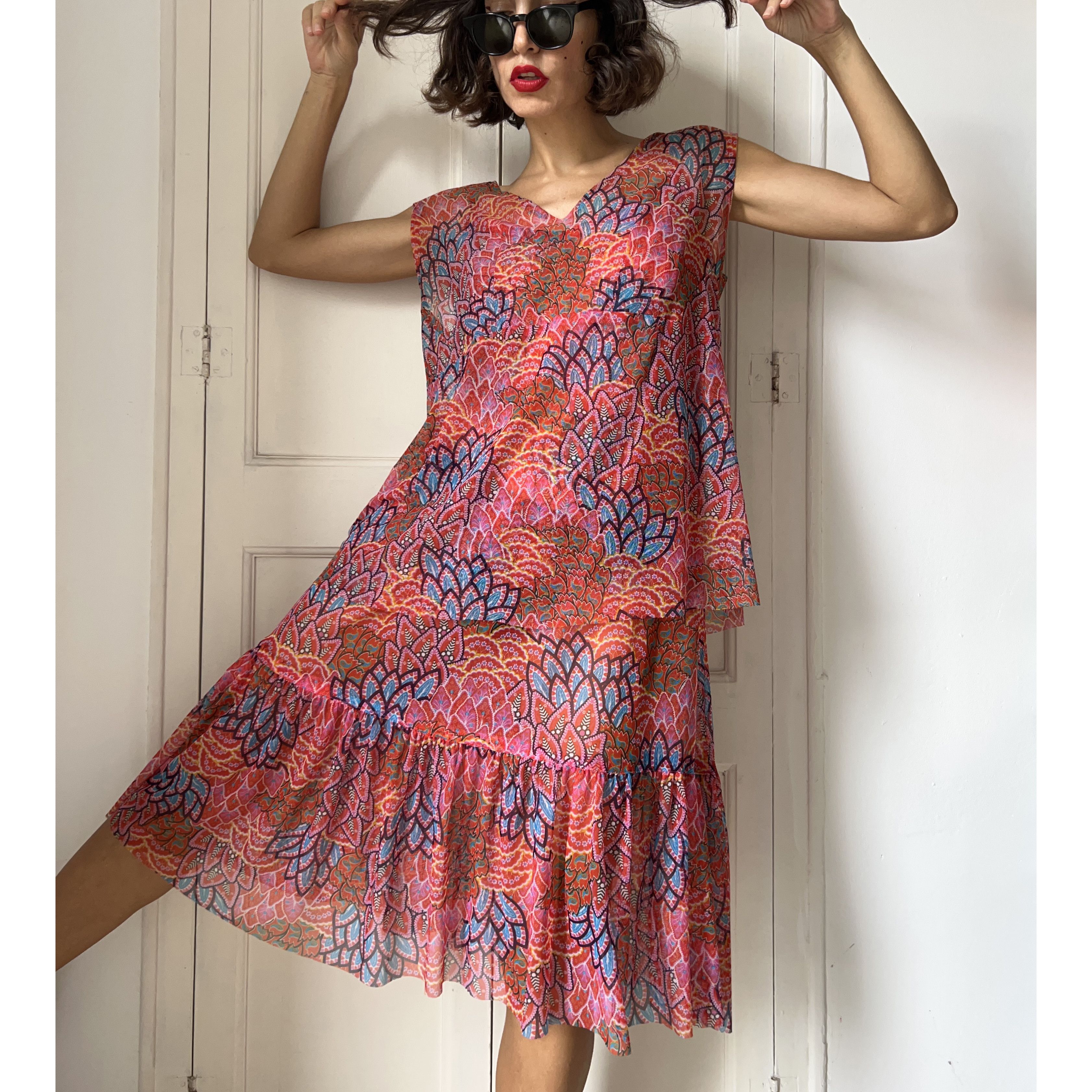 Vintage Vintage Mesh Print Dress Set Size XL / US 12-14 / IT 48-50 - 1 Thumbnail