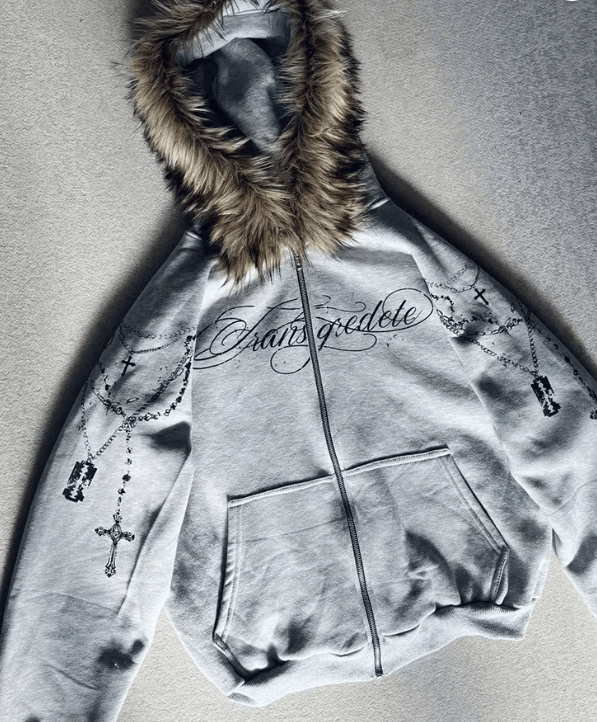 Japanese Brand Winter Gothic Punk Faux Fur Hooded Jacket With Cross Size S / US 4 / IT 40 - 1 Thumbnail