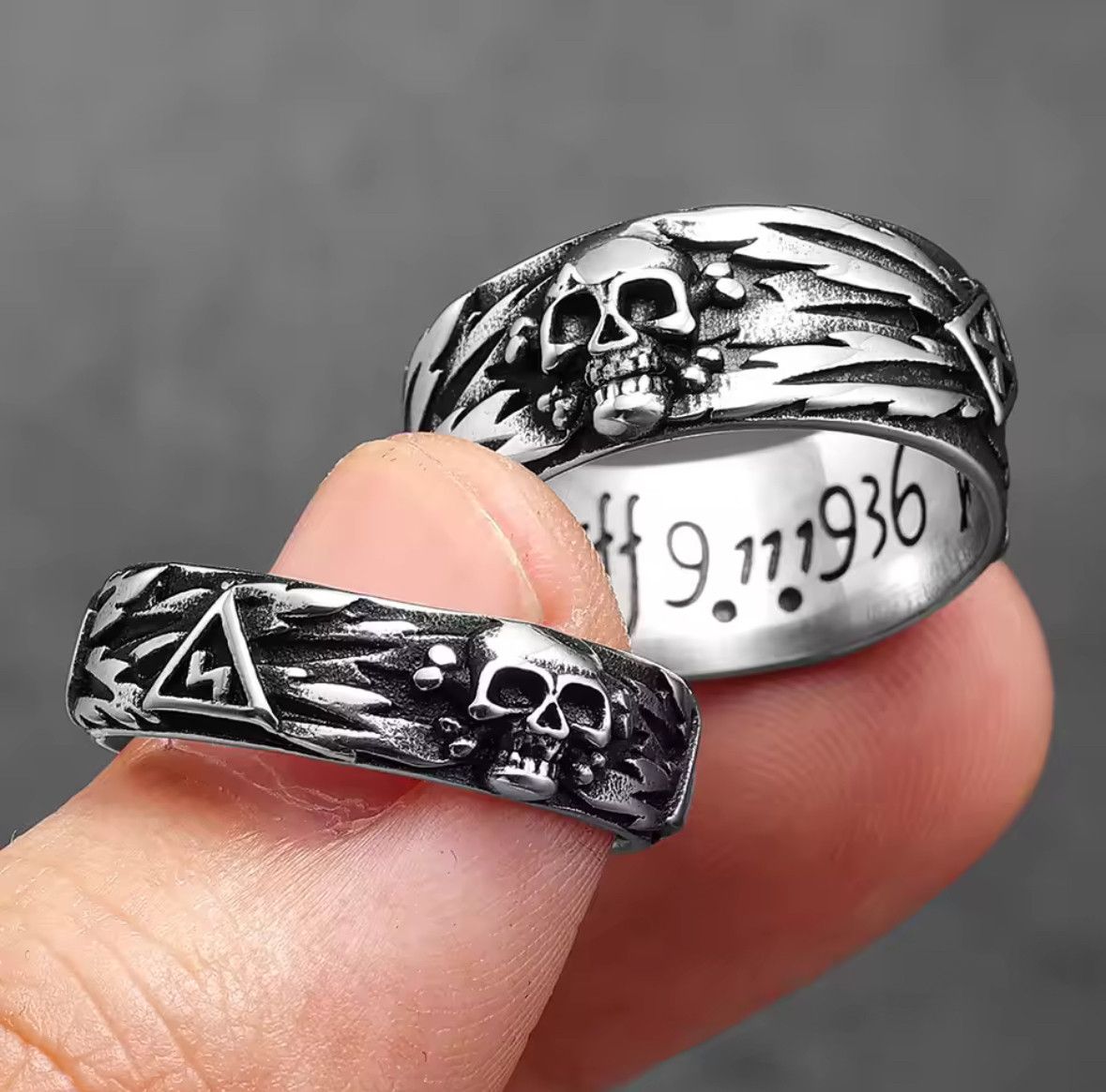 Japanese Brand Rare Retro Domineering Skull Stainless Steel Ring Size 9 Size ONE SIZE - 4 Thumbnail