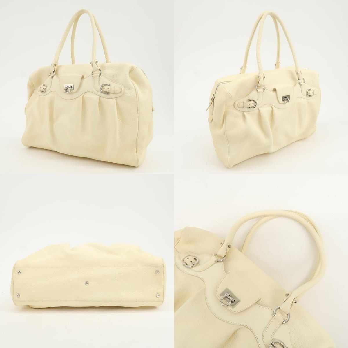 Salvatore Ferragamo Ferragamo Gancini Leather Shoulder Bag Cream Size ONE SIZE - 3 Thumbnail