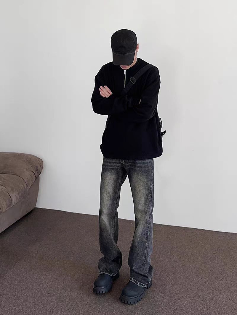 Japanese Brand × Jean High Street Aged Gray Black Straight Leg Micro Flare Jeans Size US 34 / EU 50 - 5 Thumbnail