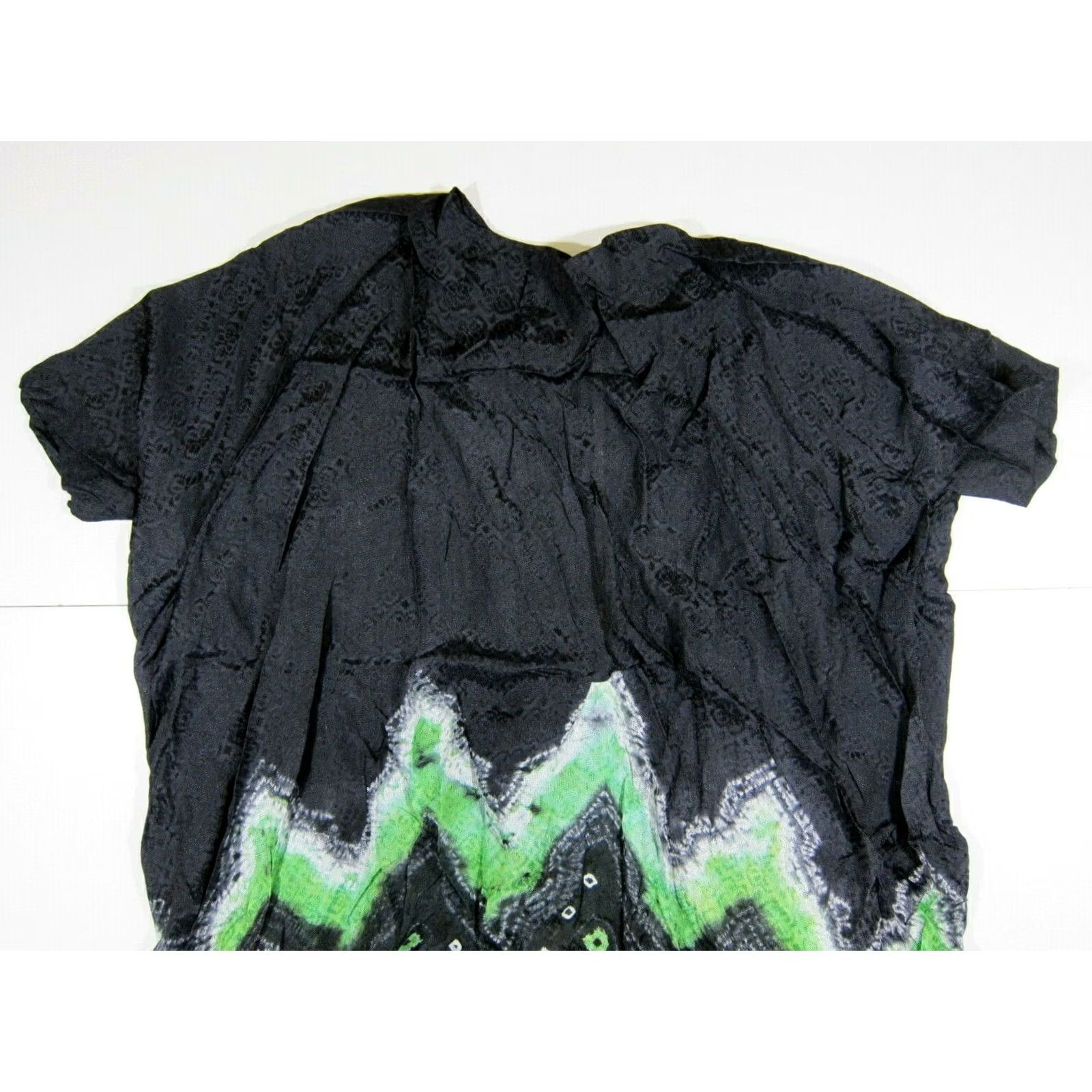 Vintage Manis Rayon Kaftan Kurta Tunic Maxi Dress OS Black Green White Tie Dye Long Size L / US 10 / IT 46 - 4 Thumbnail