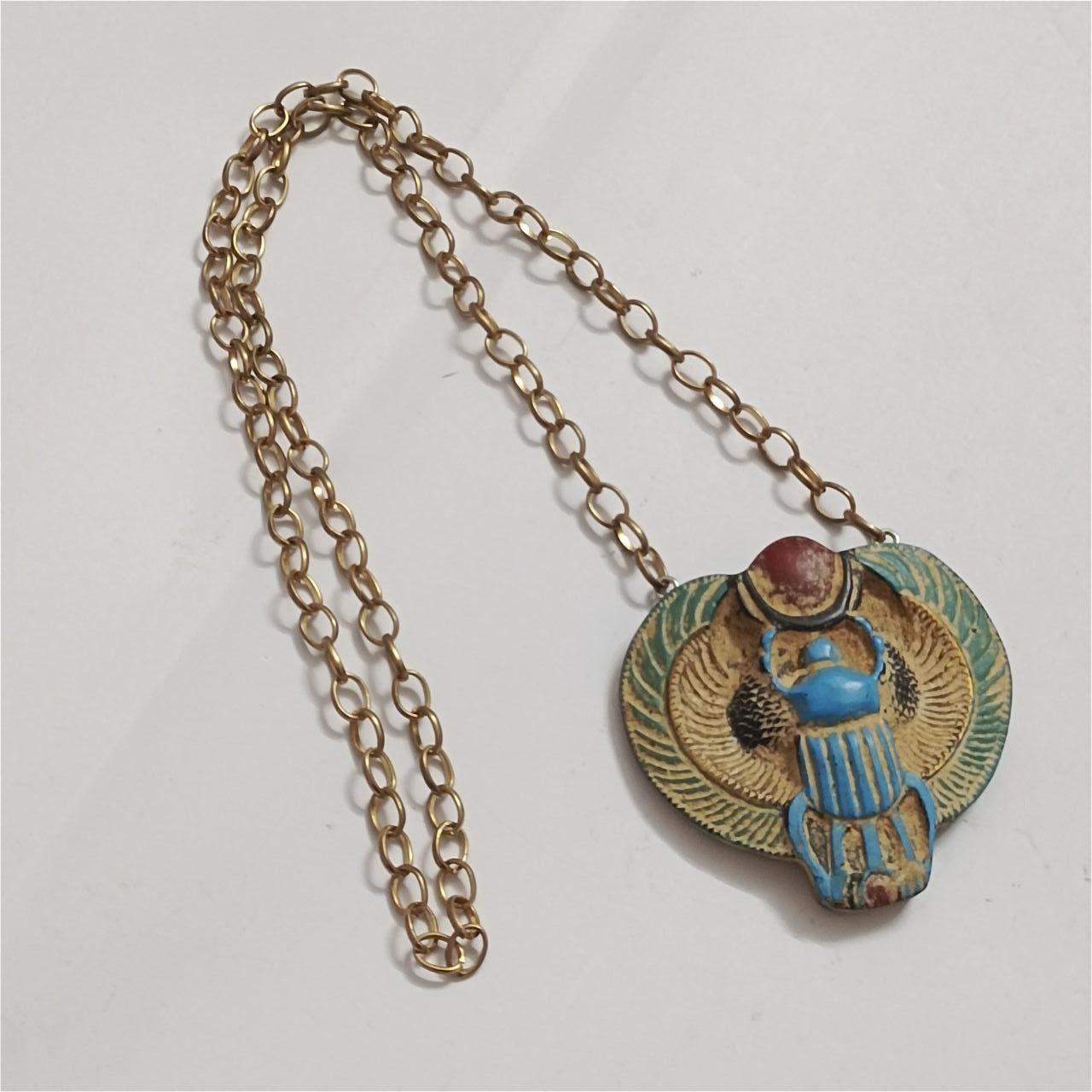 Handmade Handmade Egyptian Scarab Necklace with Wings & Red Sun Size ONE SIZE - 6 Thumbnail