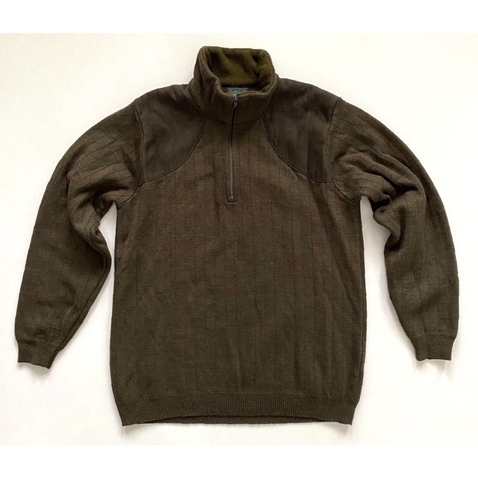 Vintage Quiltknit Men’s Wool Hunting Sweater 1/4 Zip Knit Forest Green M Pullover Patch Mock Neck UK Made in Wales Mens Size US M / EU 48-50 / 2 - 2 Thumbnail