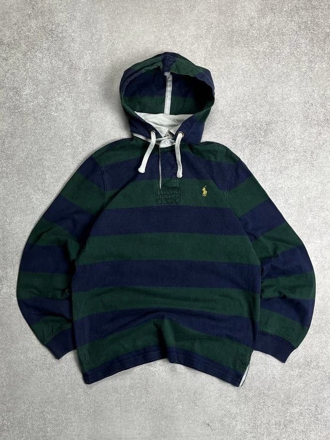 Vintage Vintage Polo Ralph Lauren Striped Boxy Rugby Hooded Shirt M Size US M / EU 48-50 / 2 - 1 Thumbnail