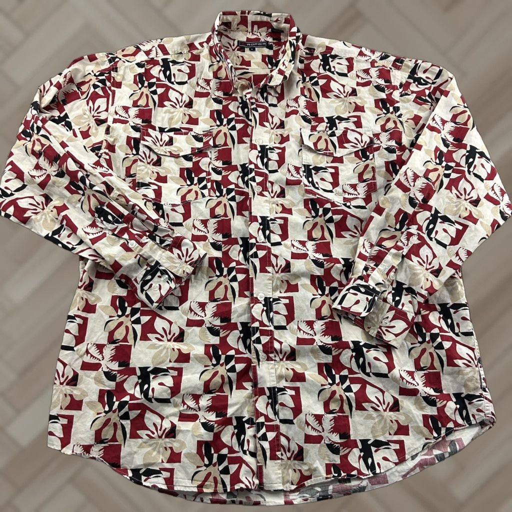 Roper VINTAGE Roper Long Sleeve Floral Button-Up Shirt Men's XL Red White Black Size US XL / EU 56 / 4 - 1 Thumbnail