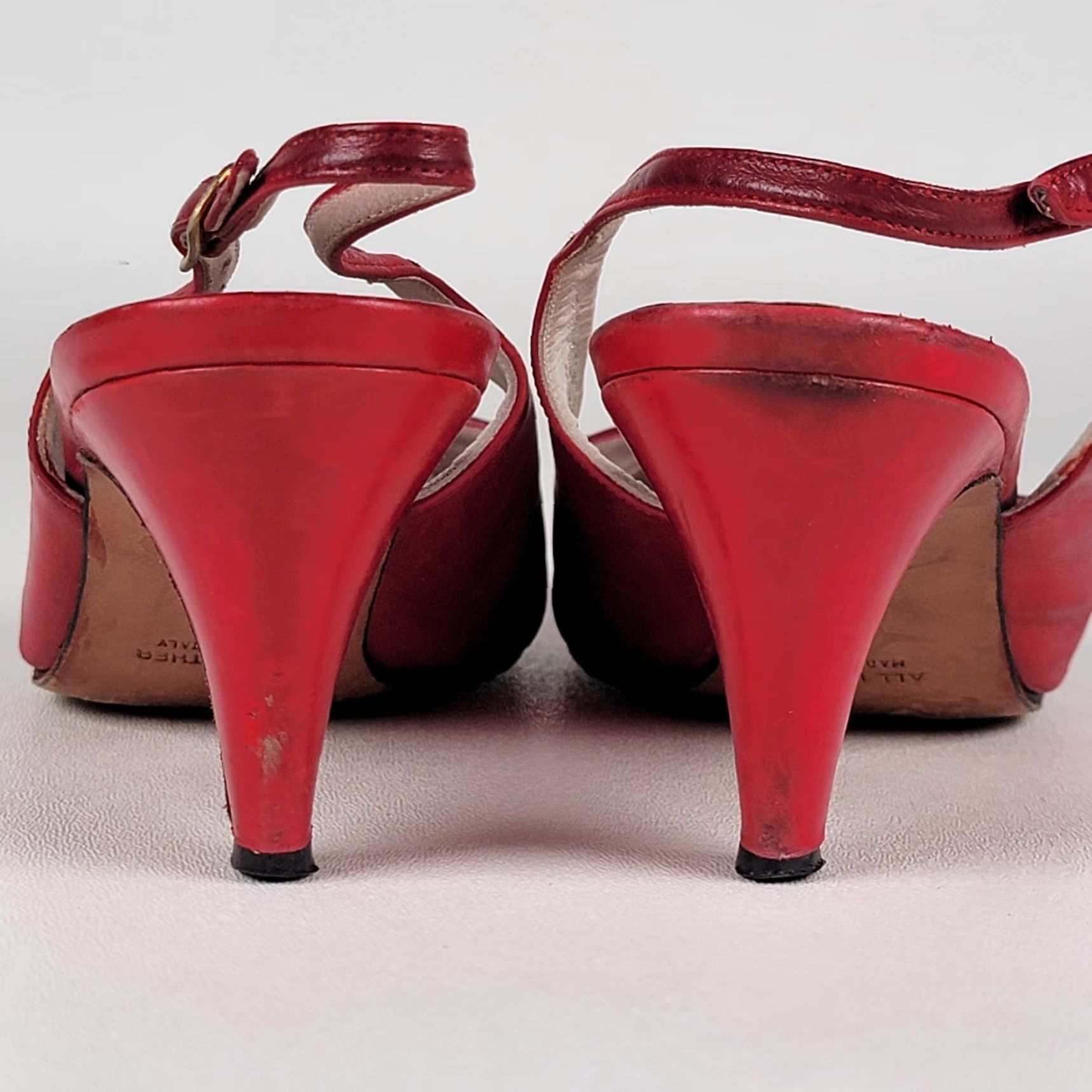 Vintage VINTAGE 80s Italian Leather Slingback 'Fascination' Heels Stacked Heel US 6 B Red Women/Girls Cocktail Size US 6 / IT 36 - 6 Thumbnail