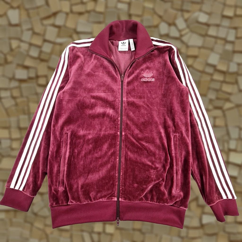 Adidas Adidas Mens Tracksuit Jacket Burgundy Red Small Velour Track Top DH5789 Size 36R - 1 Thumbnail