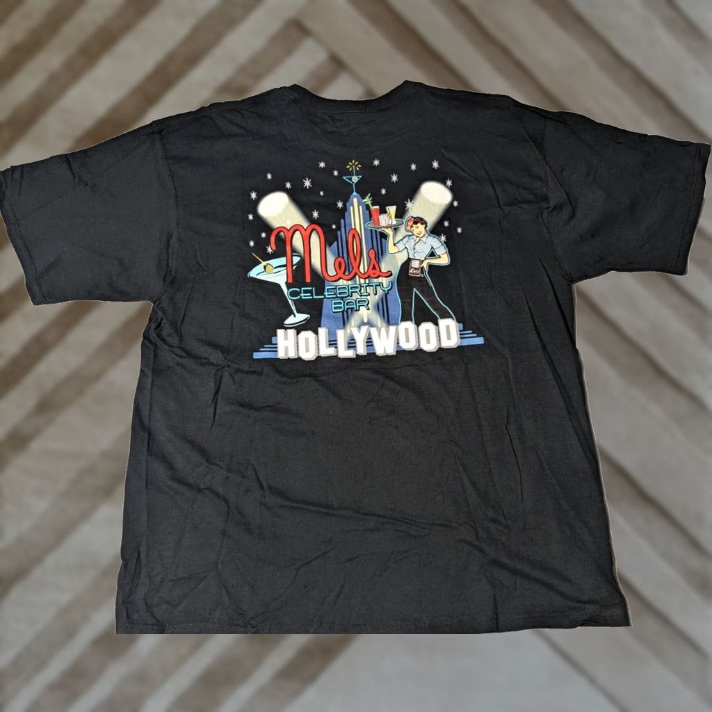 Vintage MELS CELEBRITY BAR HOLLYWOOD Men XL Black Double-Sided T-Shirt EUC Size US XL / EU 56 / 4 - 1 Thumbnail