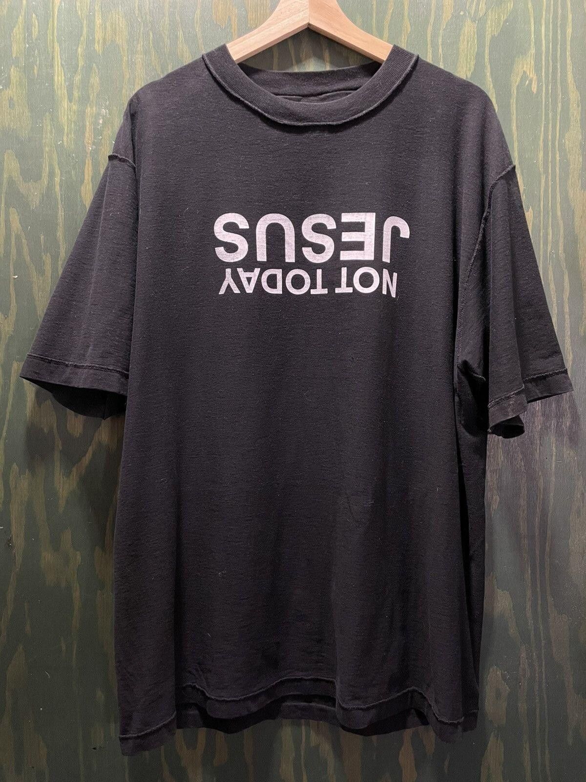 Vintage NOT TODAY JESUS upside down text art on 90s inside out tee Size US XL / EU 56 / 4 - 1 Thumbnail