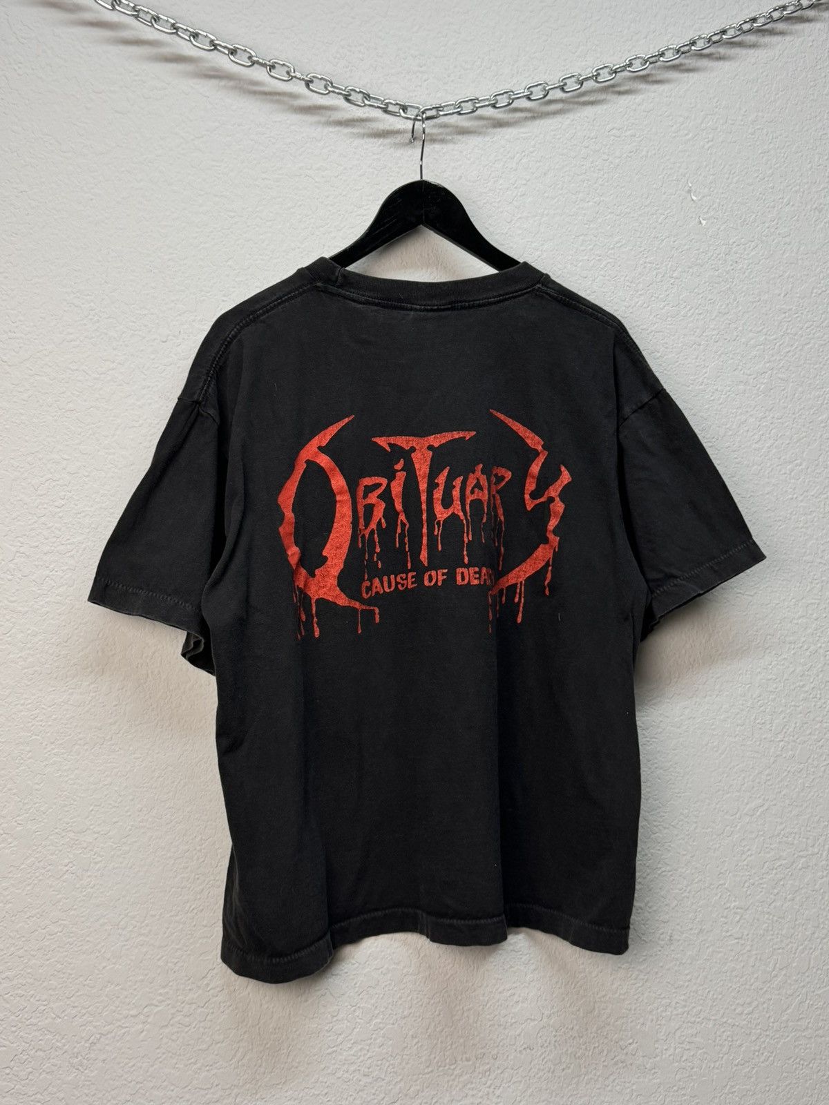 Band Tees × The Rolling Stones Vtg 1991 Orig OBITUARY Cause of Death Blue Grape Merch Size US L / EU 52-54 / 3 - 9 Thumbnail