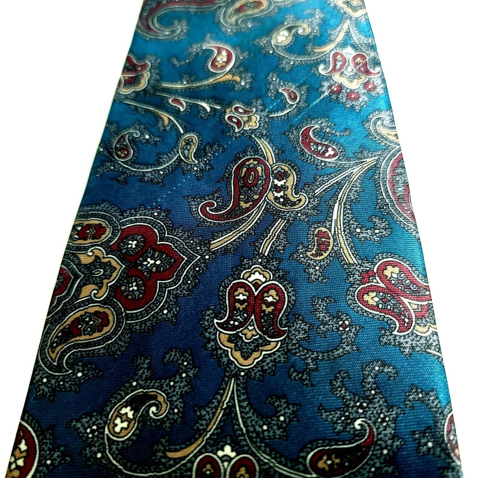 Vintage Adolfo Metallic Print Baroque Paisley Short Wide Silk Tie Size ONE SIZE - 2 Thumbnail