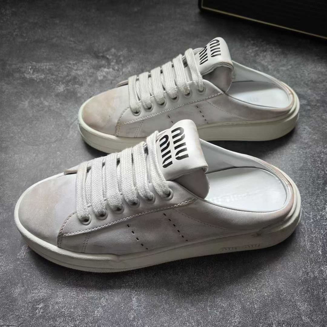 Miu Miu MIU MIU Distressed White Mules Size US 5 / IT 35 - 1 Thumbnail