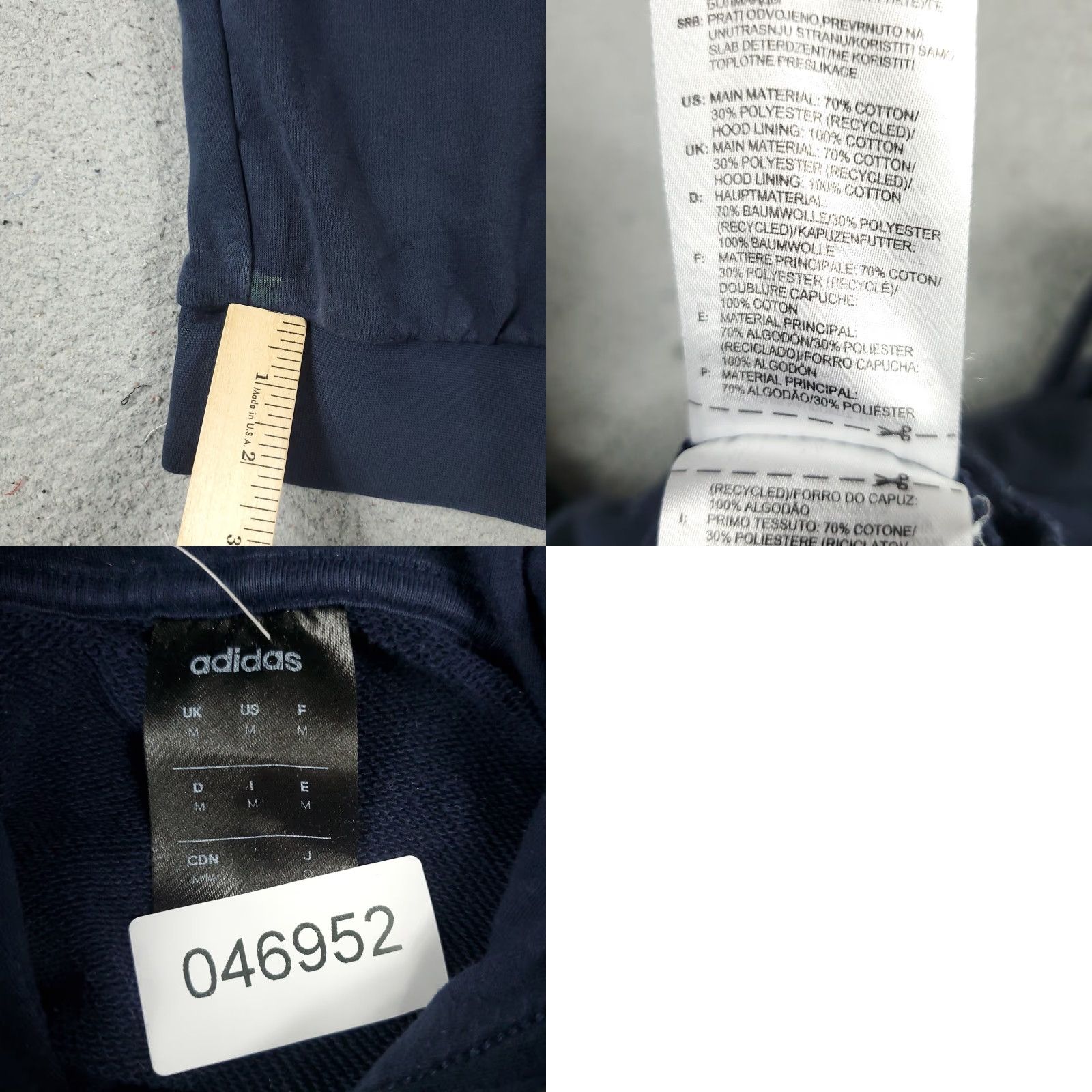 Adidas adidas Mens Hoodie Pullover Sweatshirt Blue Knit Cotton Blend Polyester Logo Mock Neck Long Sleeve Regular Size M Size US M / EU 48-50 / 2 - 8 Thumbnail