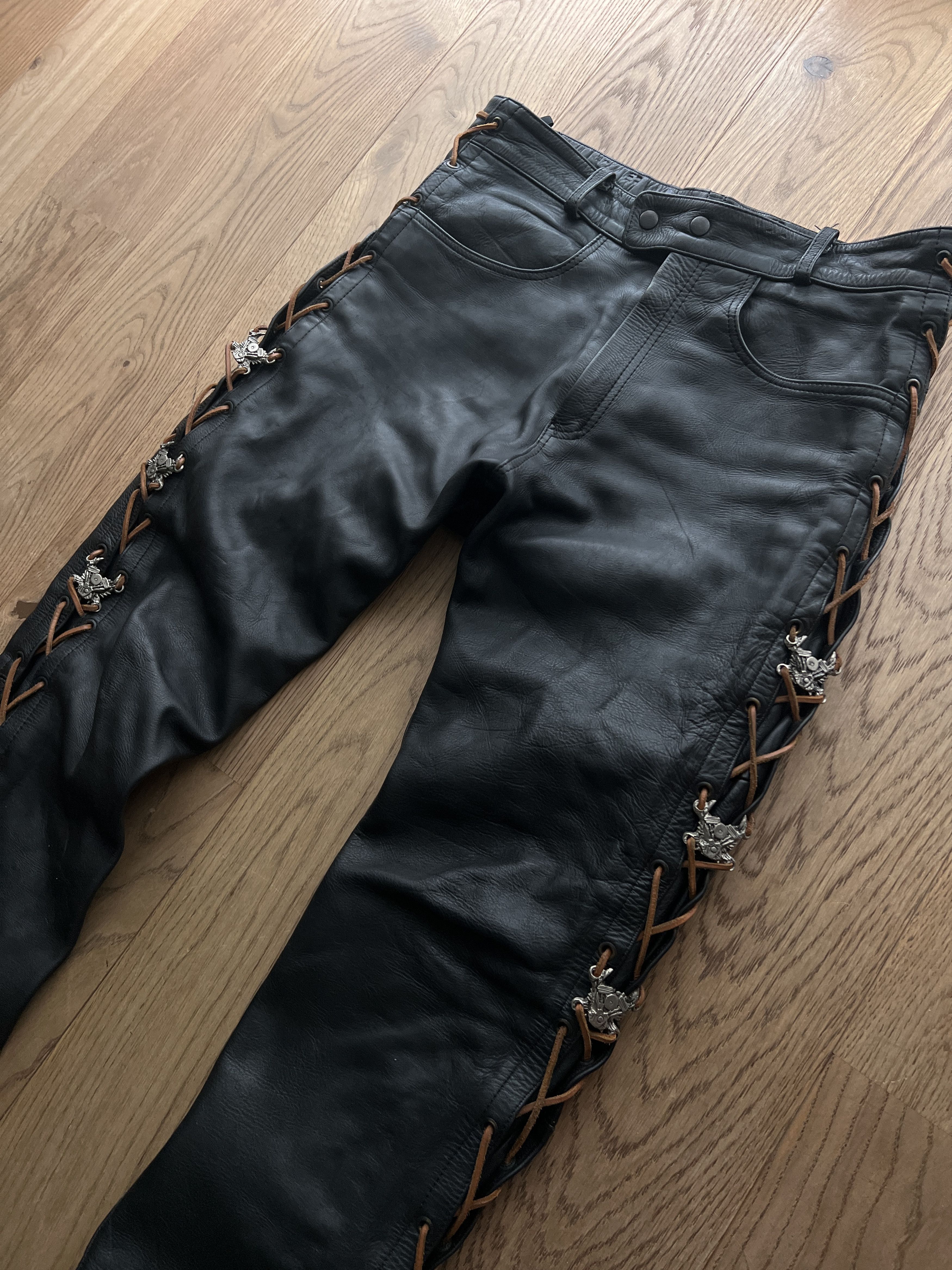 Hysteric Glamour SICK! Real leather vtg lace up pants cowboy core opium biker Size US 34 / EU 50 - 20 Thumbnail