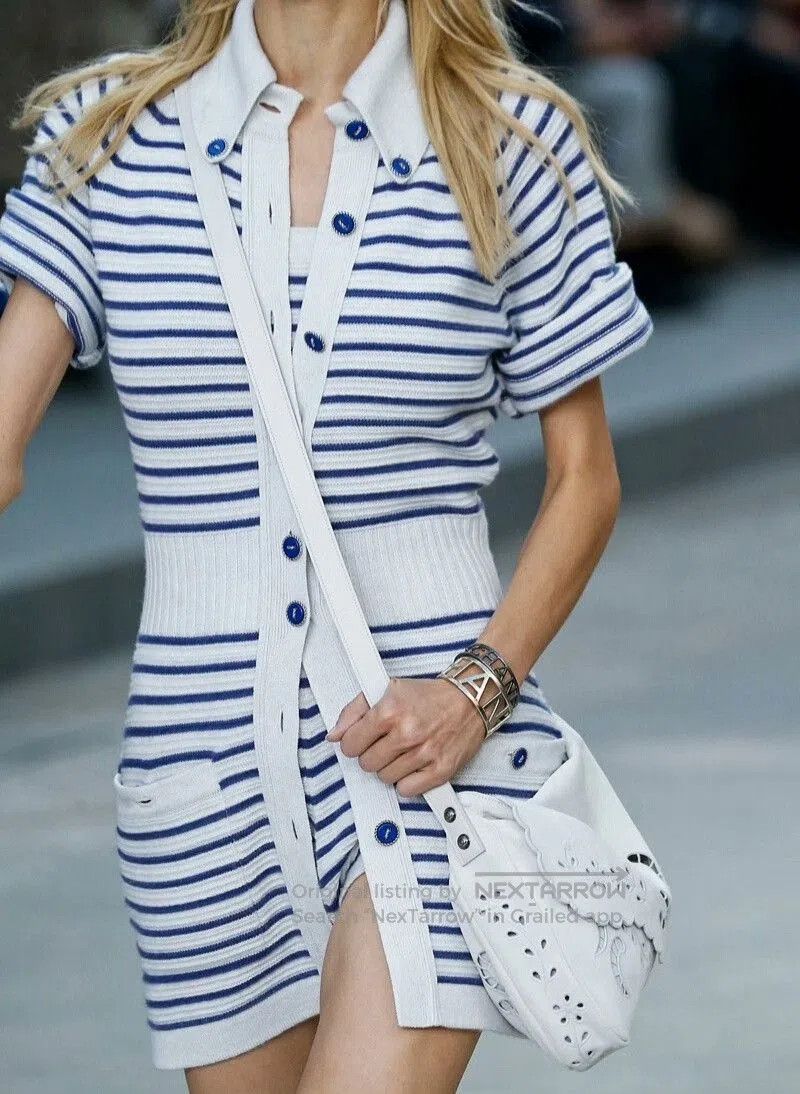Chanel Runway Blue Stripe Cashmere Jumpsuit.