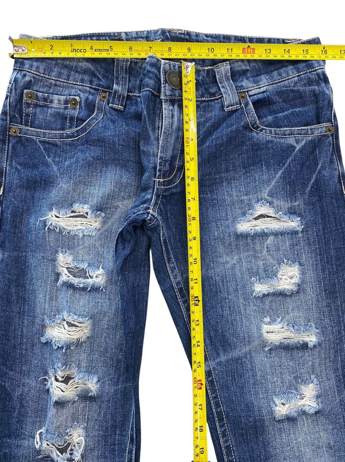 Japanese Brand Japanese Brand Light Blue Ripped Style Straight Leg Jean Size US 32 / EU 48 - 6 Thumbnail