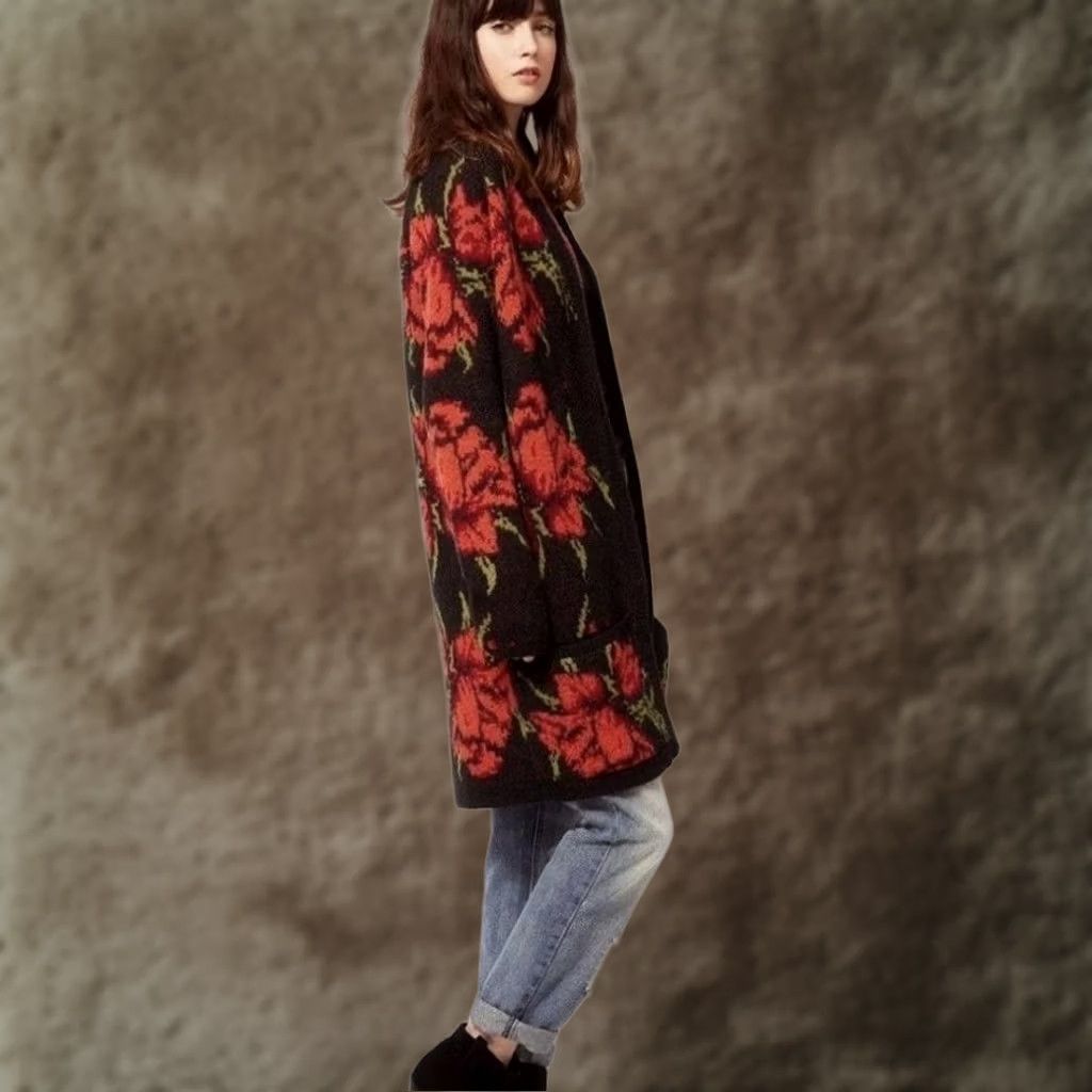 Free People Free People Sweater Cardigan Womens Small Black Floral Long Open-Front Alpaca Blend Boho Size S / US 4 / IT 40 - 1 Thumbnail