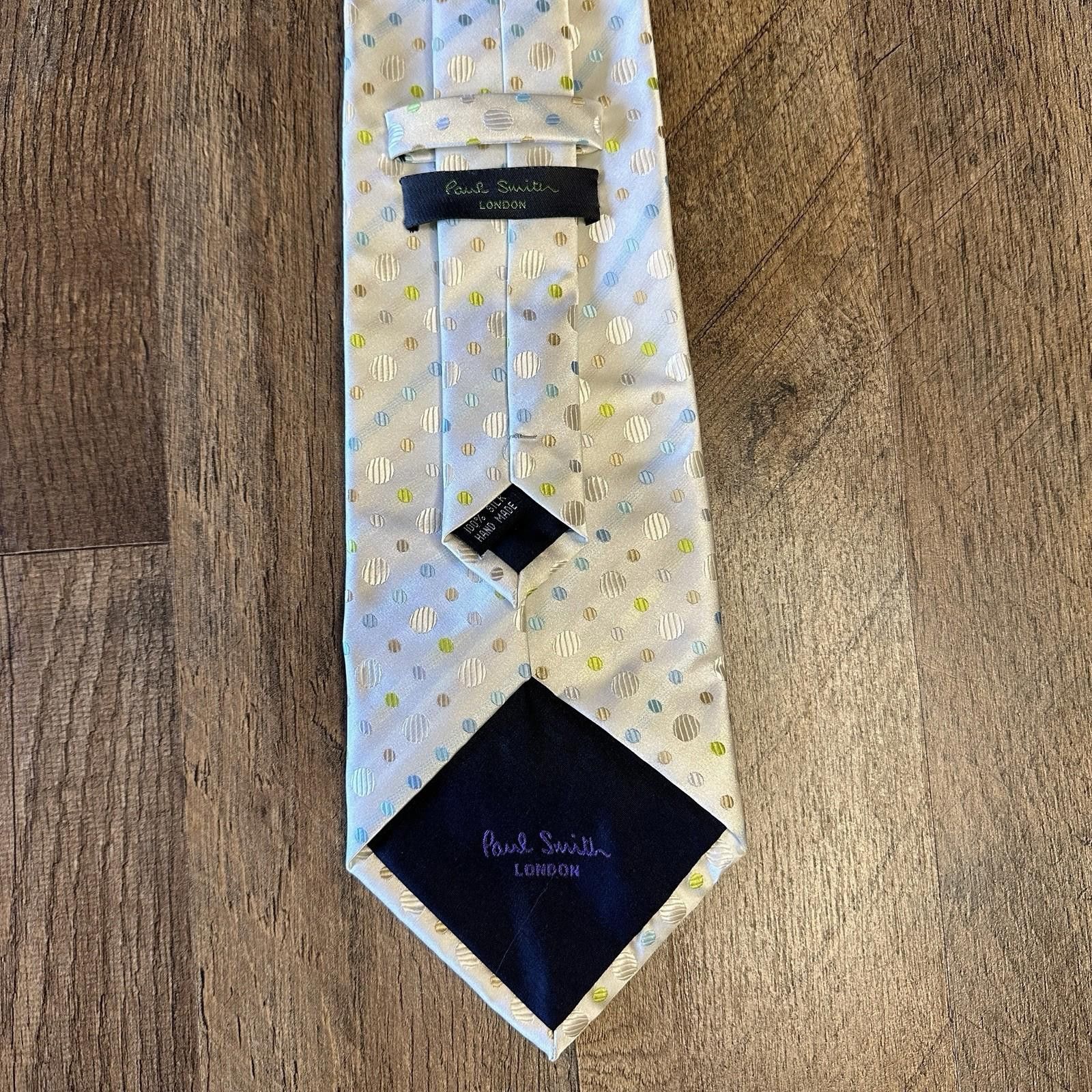 Paul Smith PAUL SMITH London Tie 100% Silk Jacquard Shiny White Size ONE SIZE - 3 Thumbnail