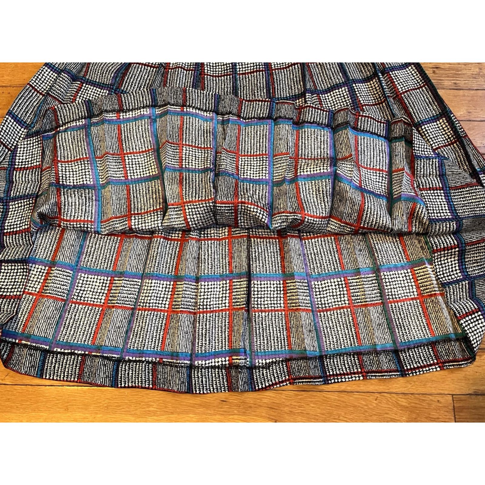 Vintage VINTAGE Starington Silk Blouse Skirt Scarf Set Women’s 12 Plaid Grey Blue 80s Size 4XL / US 24-26 - 3 Thumbnail